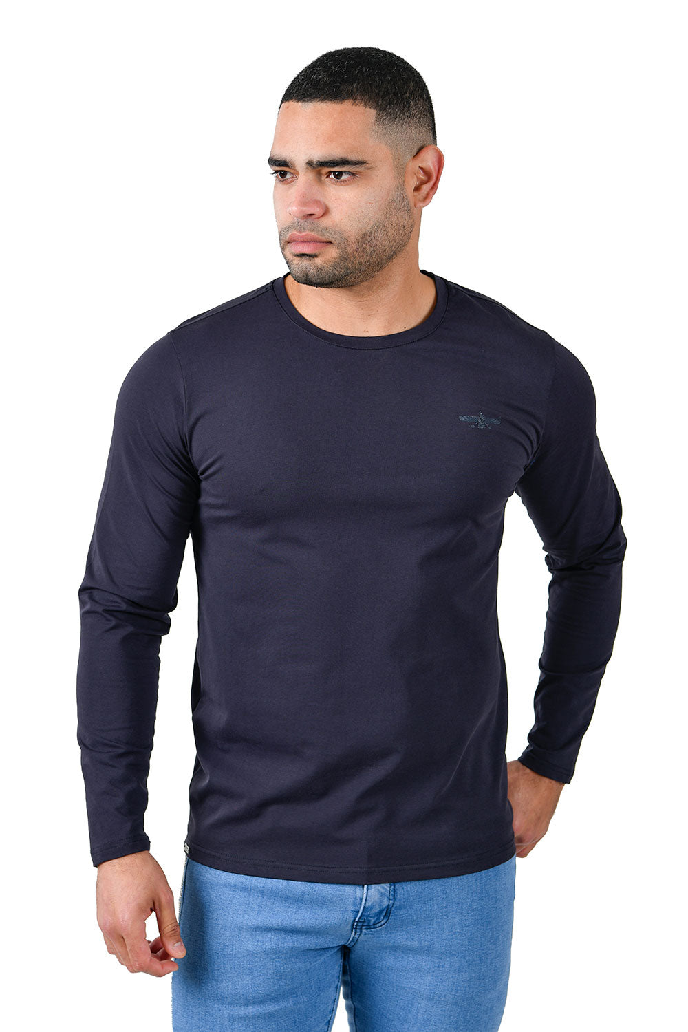 Barabas Men's Solid Color Crew Neck Sweatshirts LV127 Navy