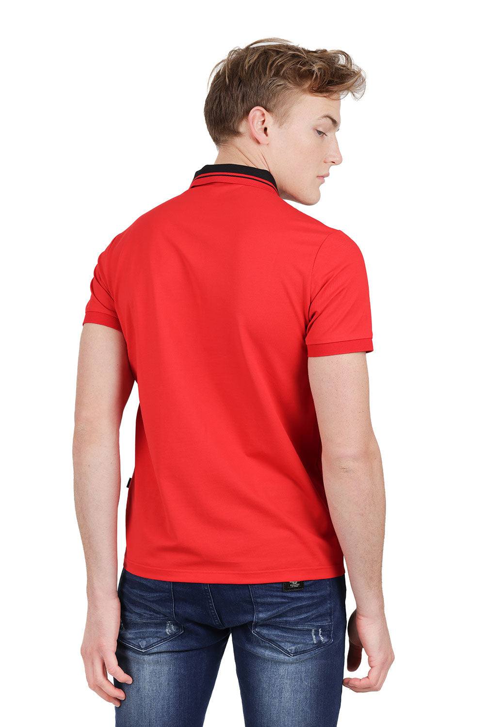 Barabas Men's Solid Color Luxury Short Sleeves Polo Shirts PP824 Red