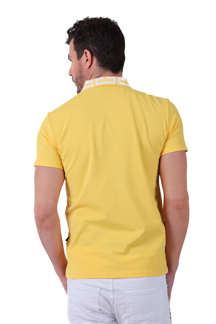Barabas Men's Greek Key Printed Pattern Short Sleeve Shirts PS121 Banana