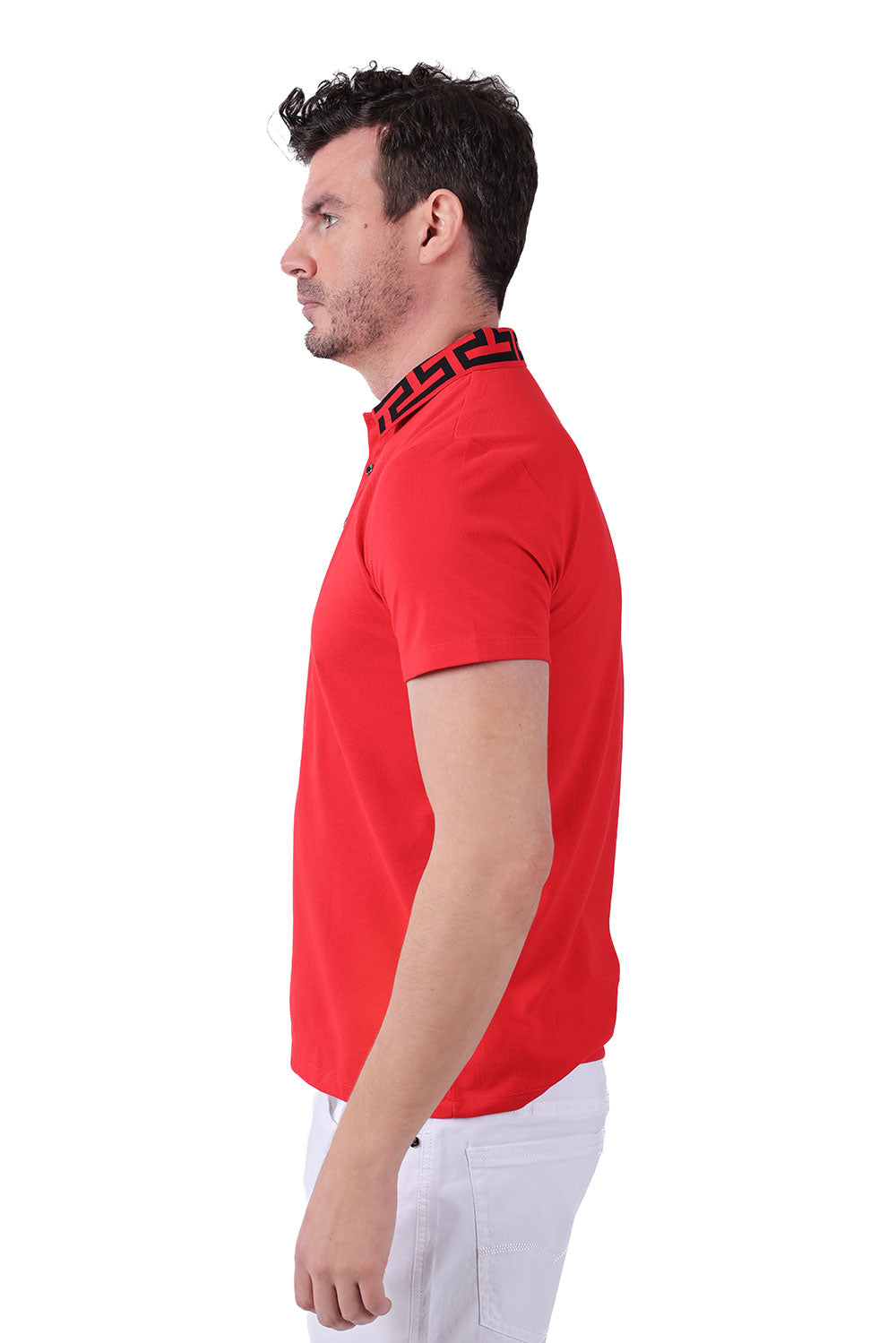 Barabas Men's Greek Key Printed Pattern Short Sleeve Shirts PS121 Red