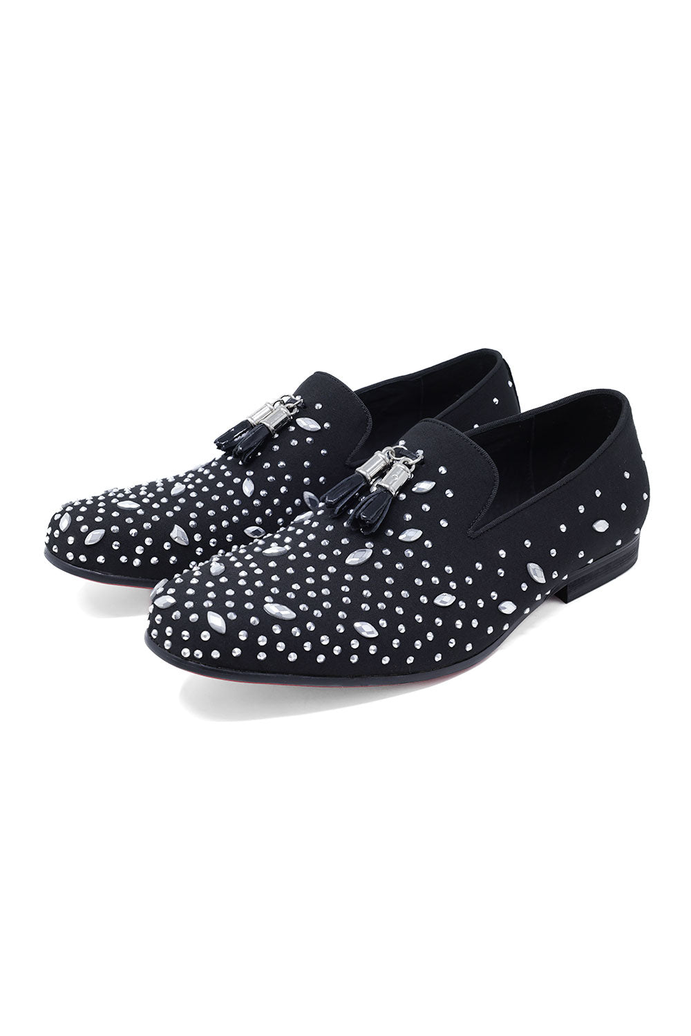BARABAS Men's Rhinestone Dimond Tassel Loafer Dress Shoes SH3080SH3080 Black Silver