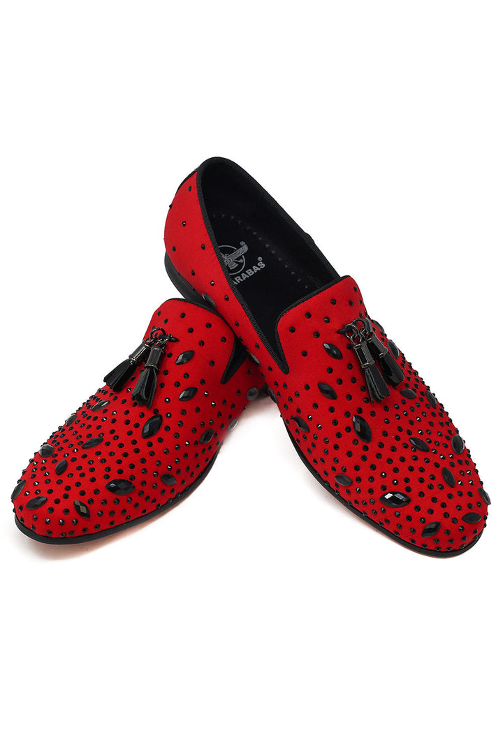 BARABAS Men's Rhinestone Dimond Tassel Loafer Dress Shoes SH3080 Red Black