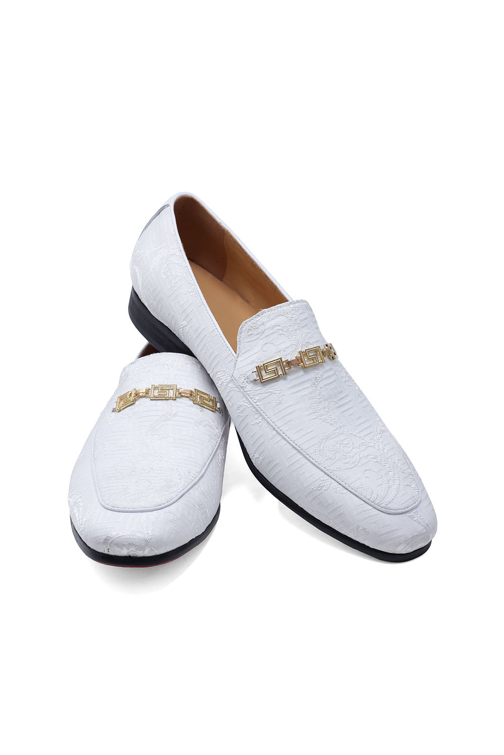 BARABAS Men's Greek Pattern Floral Baroque Prom Dress Shoes SH3100 White