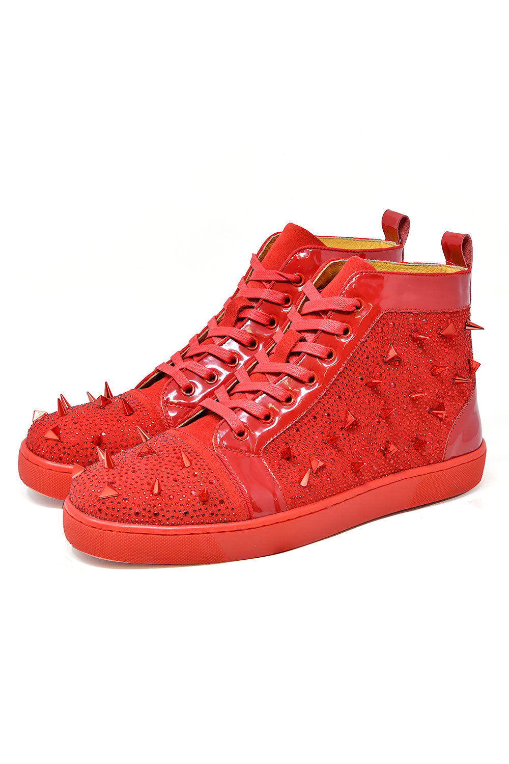 Barabas men's rhinestone spike black high-top sneakers SH715 Red
