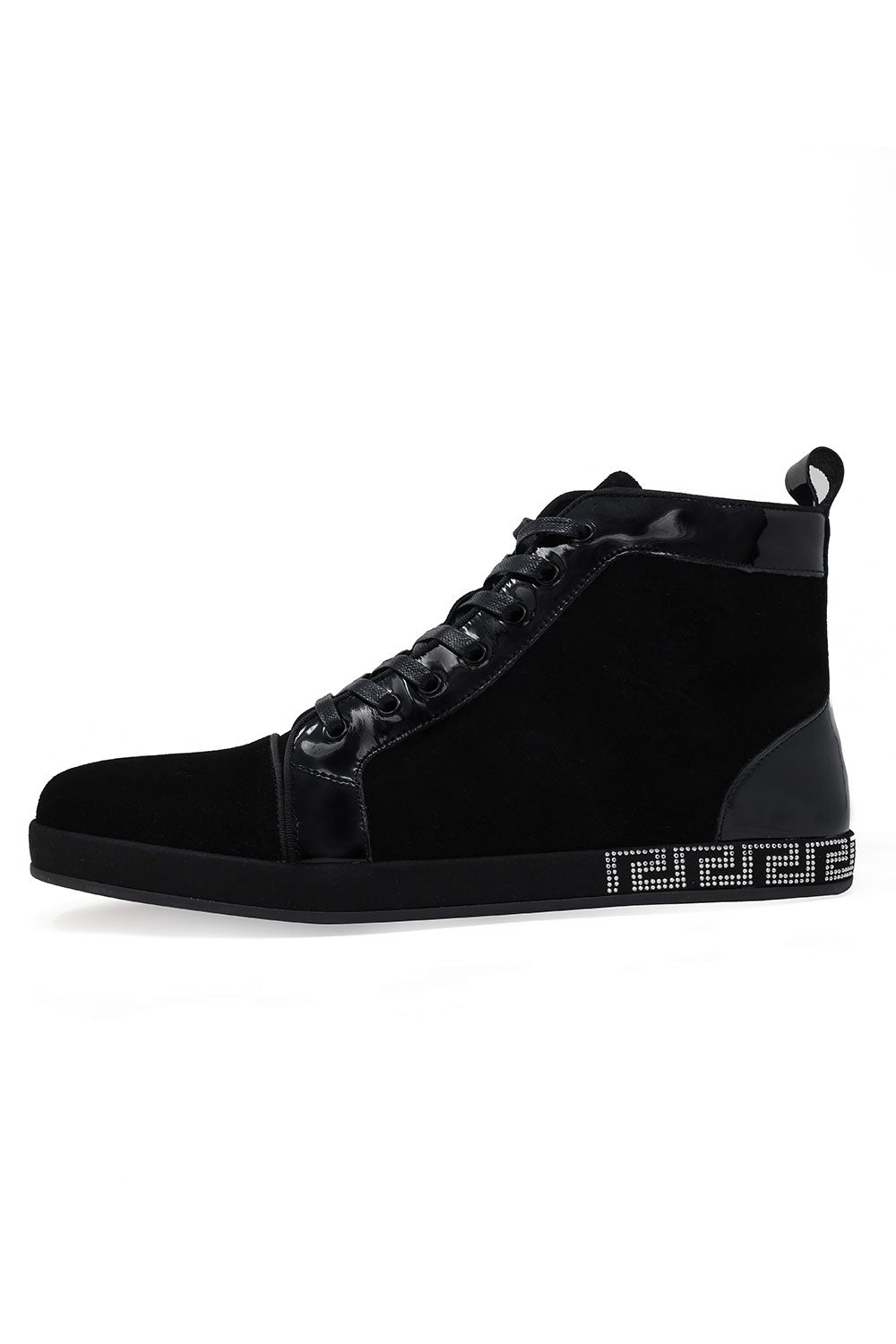 Barabas Men's Rhinestone Grandeur Greek Design High Top Sneakers SH722 Black Silver
