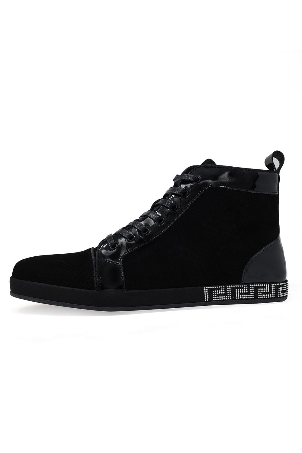 Barabas Men's Rhinestone Grandeur Greek Design High Top Sneakers SH722 Black Silver