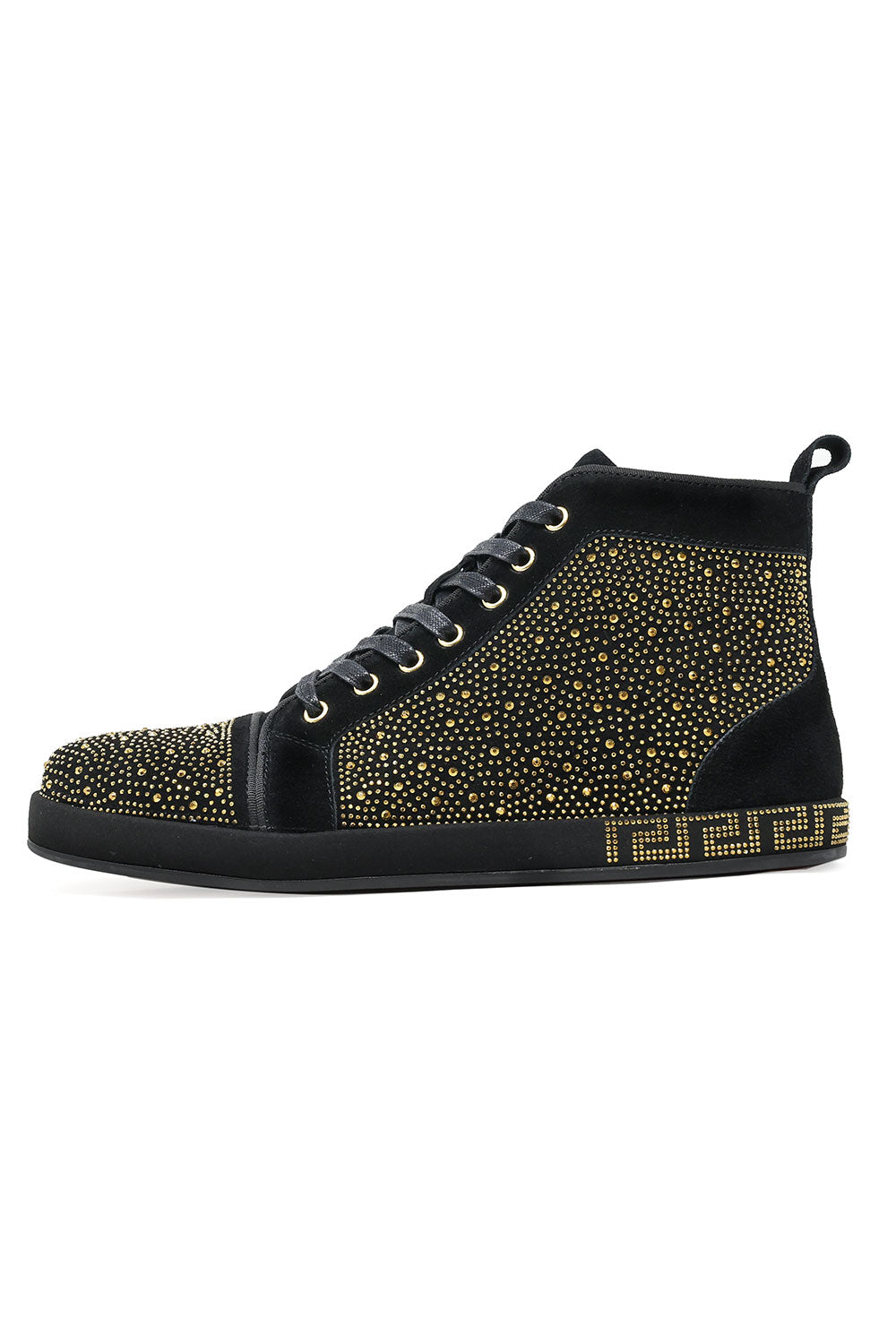 Barabas men's luxury Greek pattern rhinestone high-top sneakers SH724 gold
