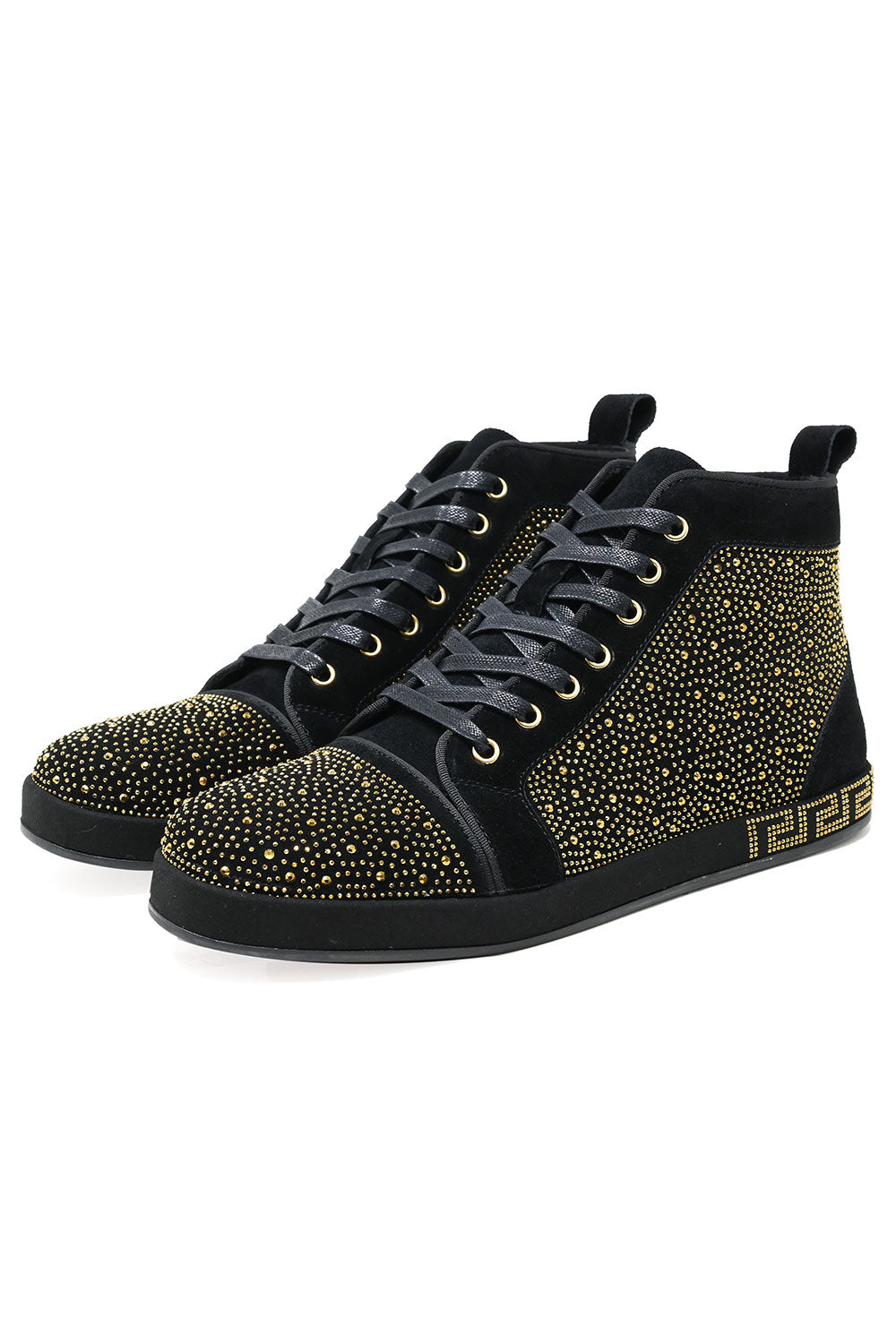 Barabas men's luxury Greek pattern rhinestone high-top sneakers SH724 gold