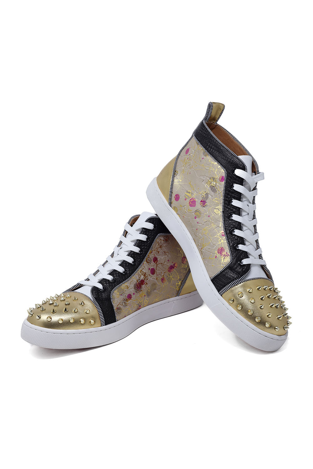 Barabas Men's Spike Floral Shiny Design High-Top Luxury Sneakers SH731 Gold