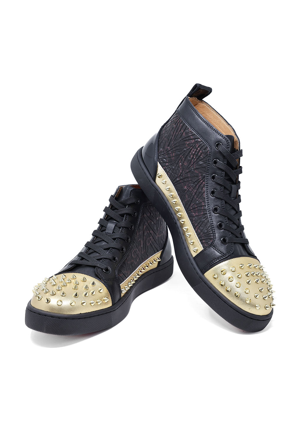 Barabas Men's Spikes Pattern Design High-Top Luxury Sneakers SH736 Gold