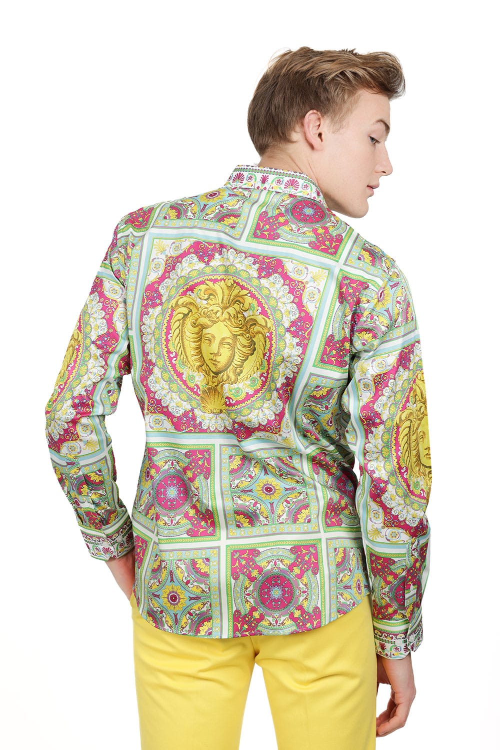 Barabas Men's Luxury Medusa Floral Baroque Button Down Shirt SP13 blue