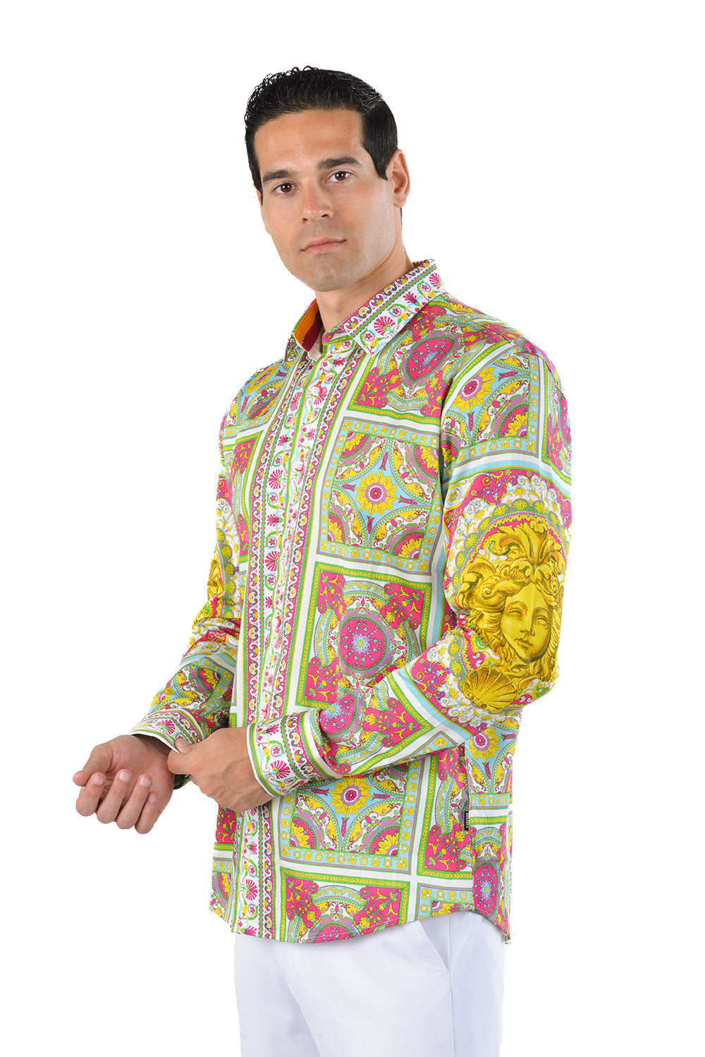 Barabas Men's Luxury Medusa Floral Baroque Button Down Shirt SP13