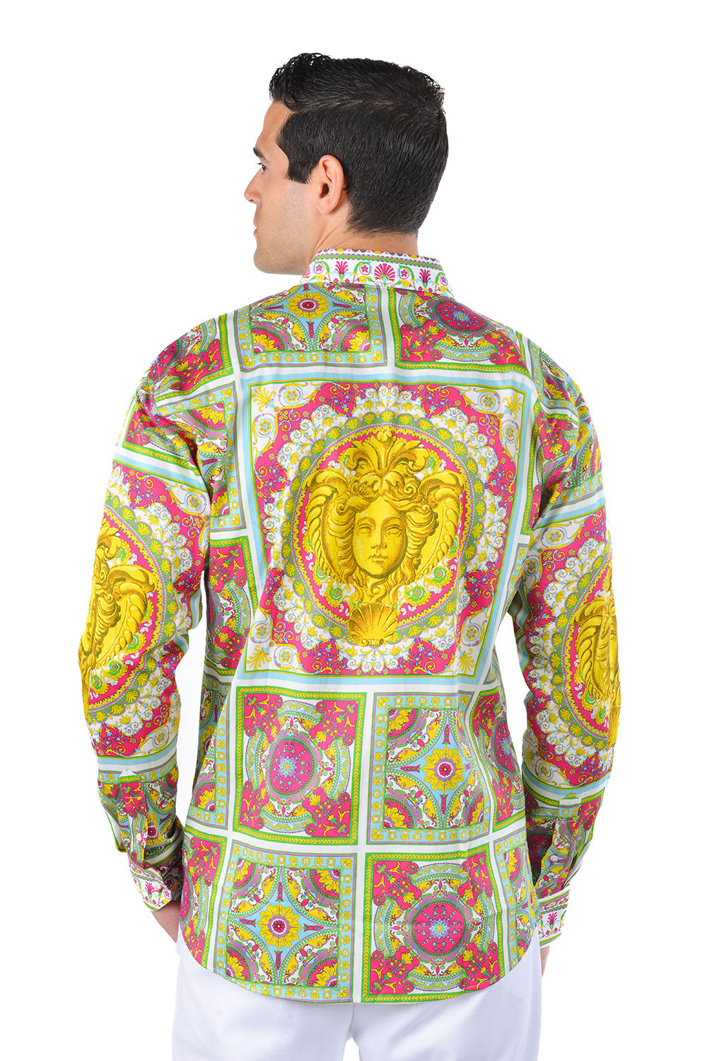 Barabas Men's Luxury Medusa Floral Baroque Button Down Shirt SP13