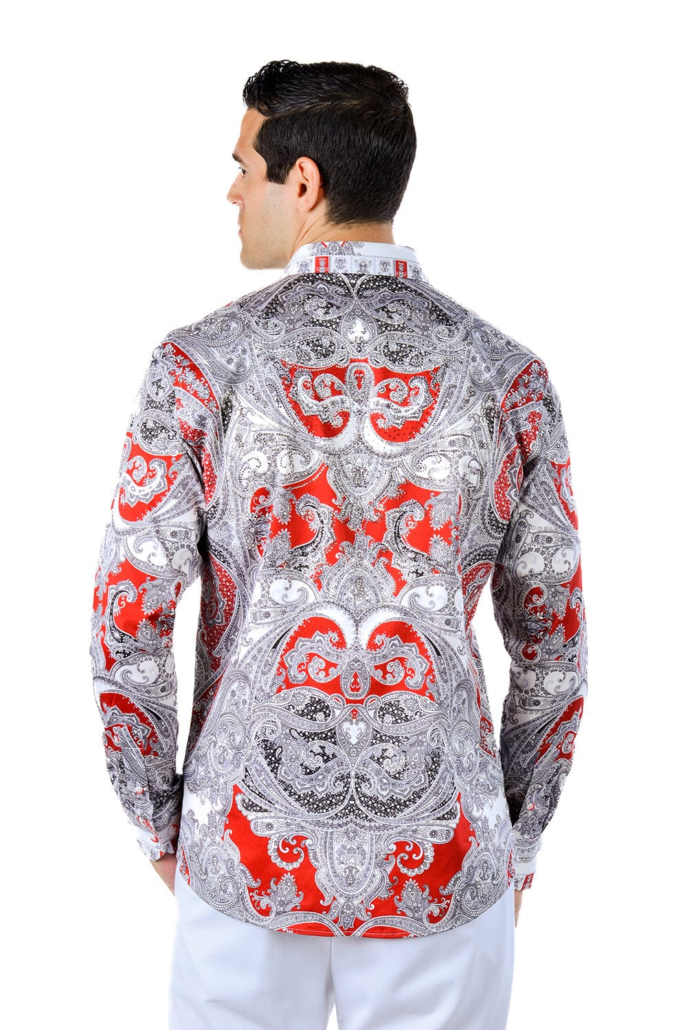 Barabas Men's Paisley rhinestone Printed Button Down Dress Shirt SPR10 Red