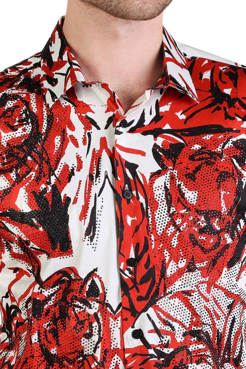 Barabas Men's Tiger Printed Rhinestone Luxury Button Down Shirt SPR18 red