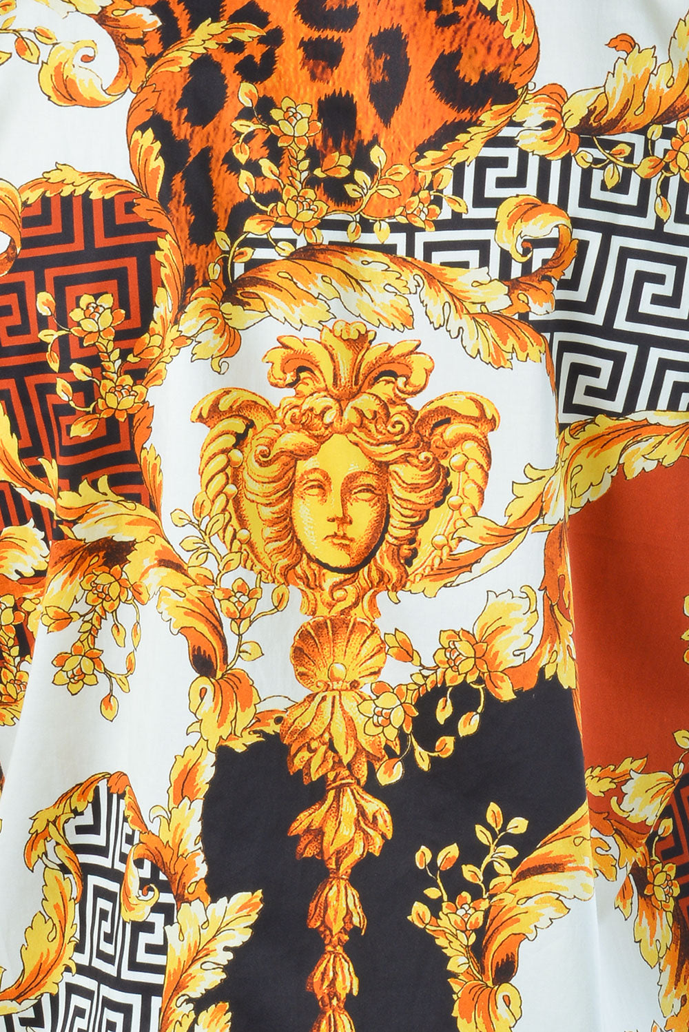 BARABAS Men's Medusa Greek Pattern Leopard Short Sleeve Shirt SS01 orange
