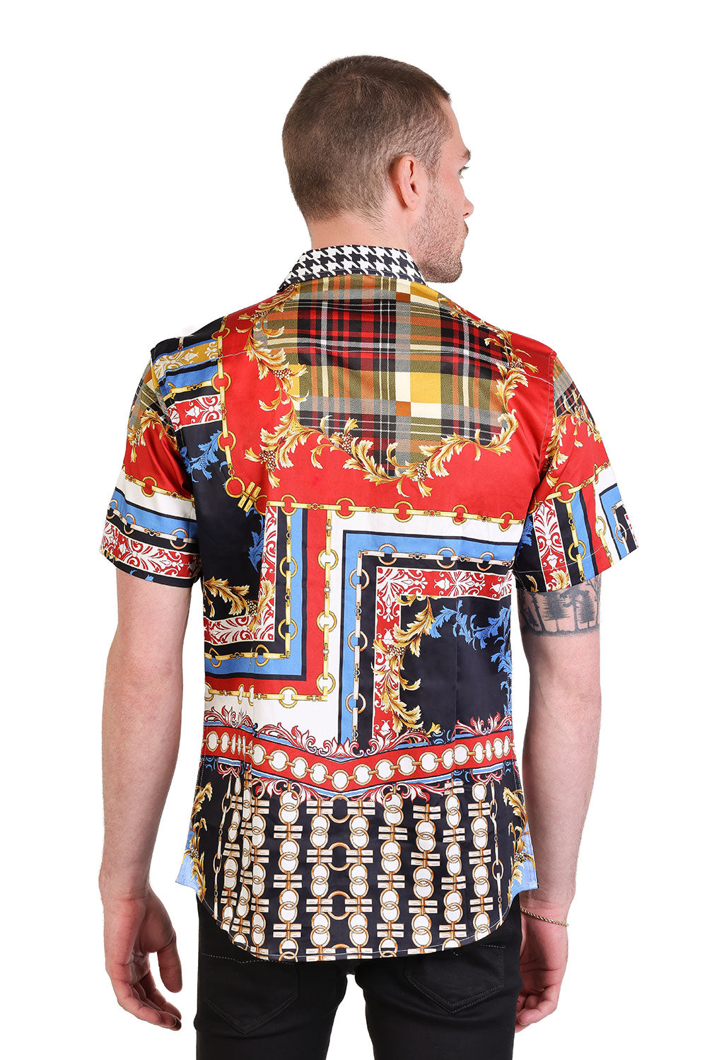 Barabas Men's Rhinestone Watercolor Floral Short Sleeve Shirts SSR06