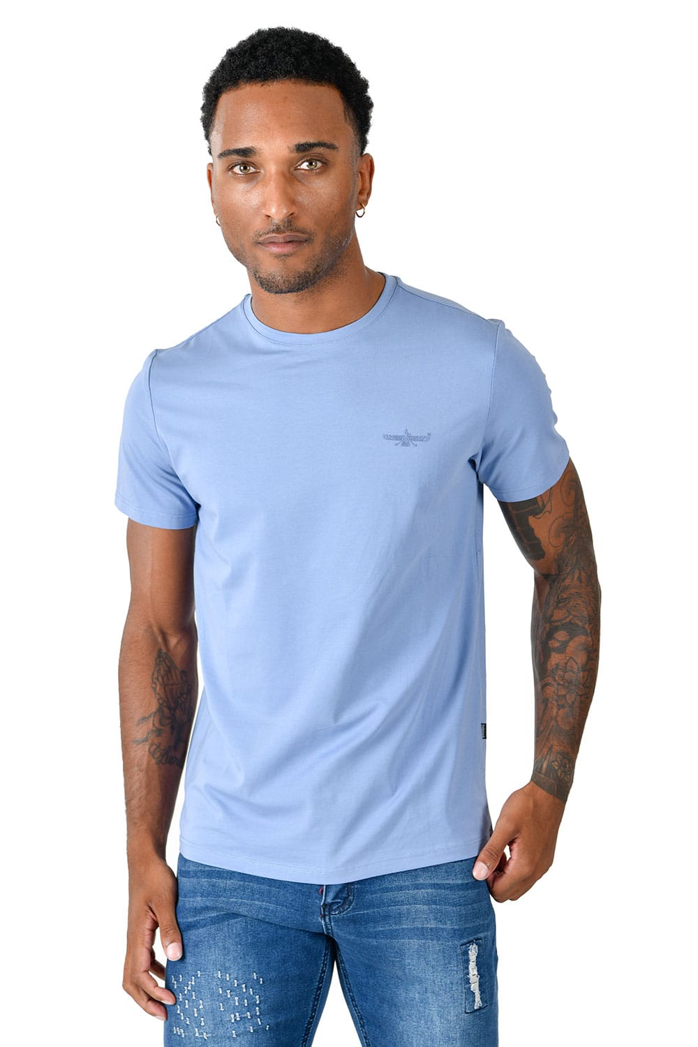 BARABAS Men's Basic Solid Color Crew-neck T-shirts ST933 #Color_Spring Lake