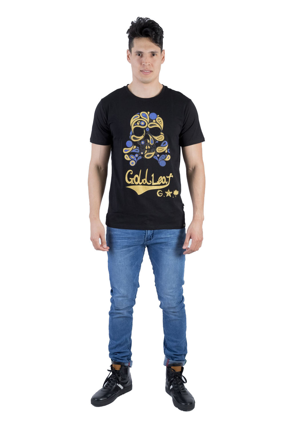 BARABAS Men's Printed Graphic Skull Modern T-shirt TR568 Black