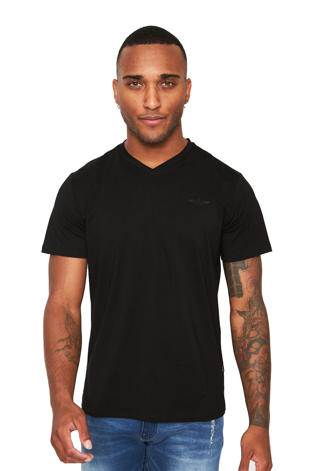 BARABAS Men's Solid Color V-neck T-shirts VTV216 Black