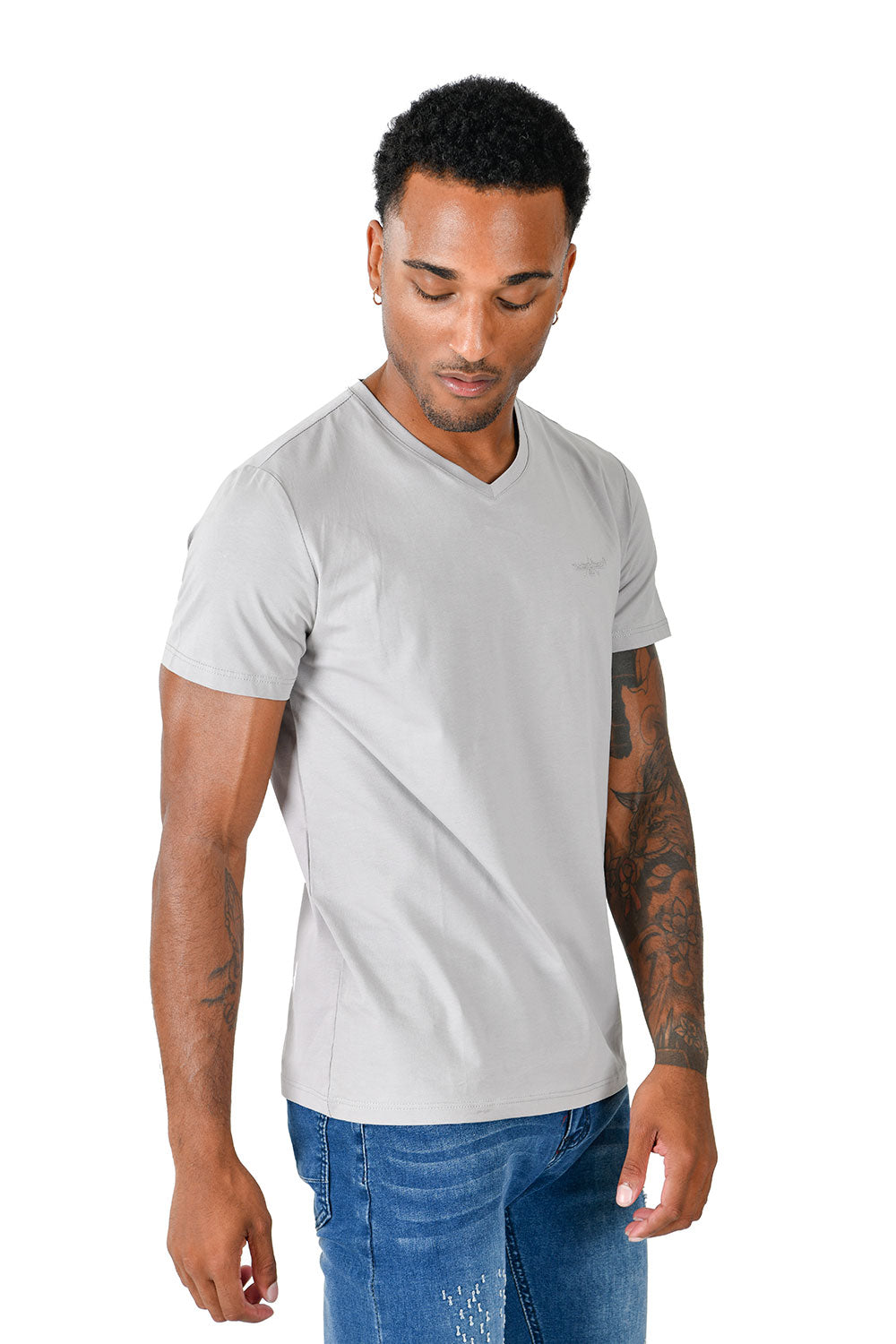 BARABAS Men's Solid Color V-neck T-shirts VTV216