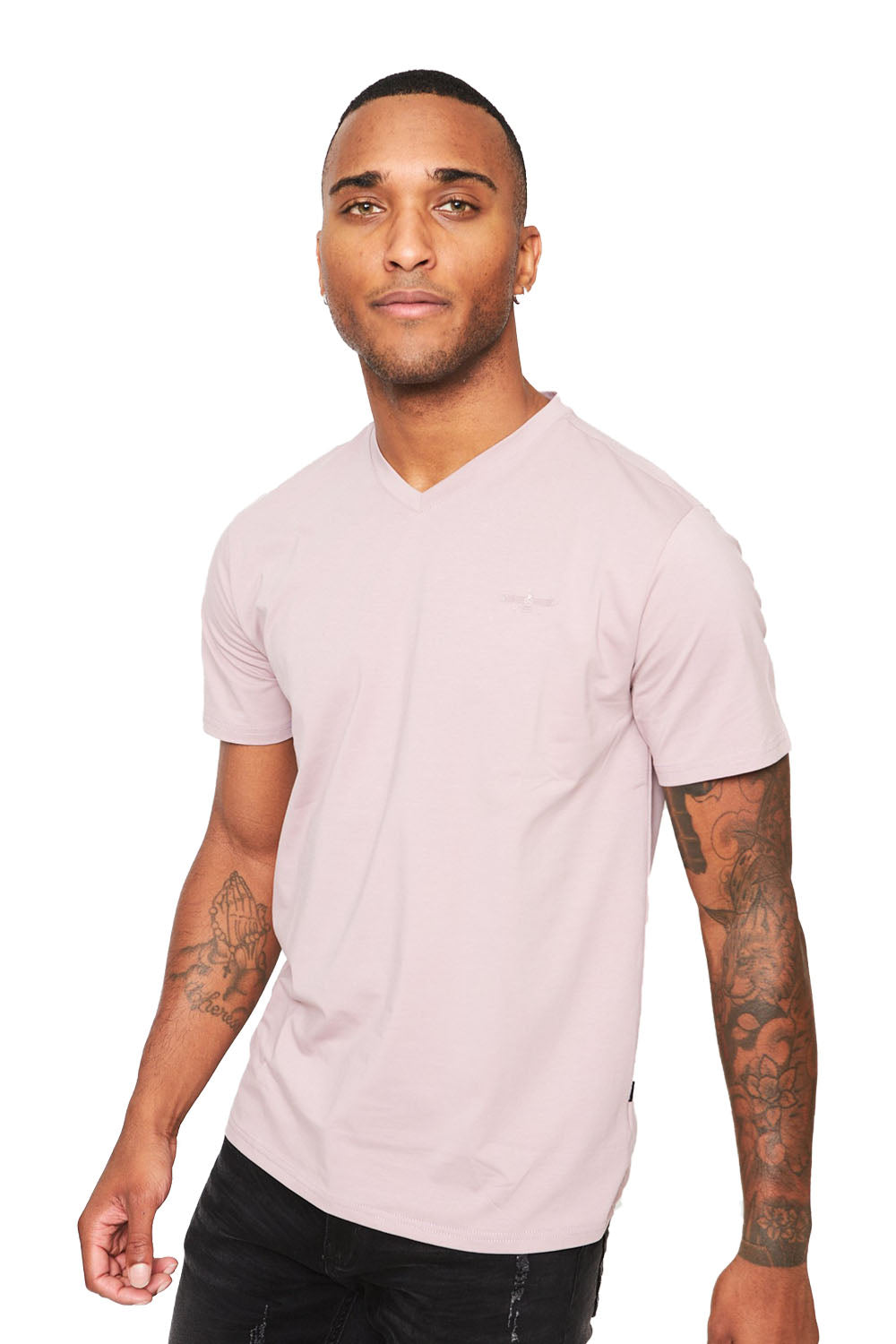 BARABAS Men's Solid Color V-neck T-shirts VTV216 Light Purple