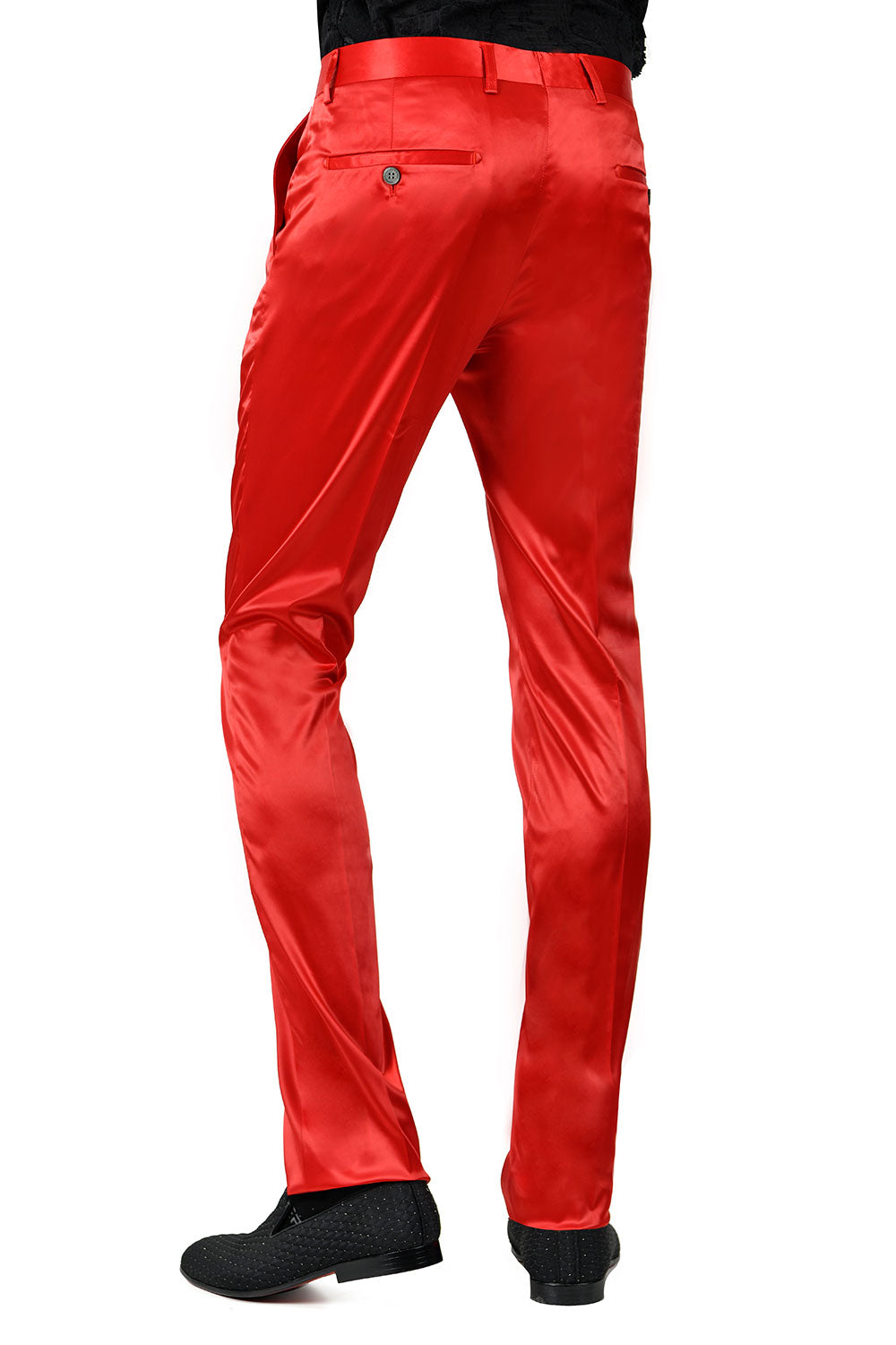 BARABAS Men's Solid Color Shiny Chino Pants VP1010 Red