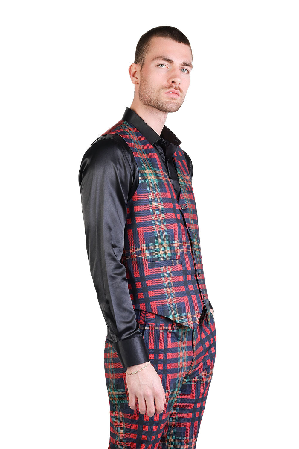 Barabas Men's Luxury Plaid Checkered Dress Slim Fit Vests VP201 Burgundy