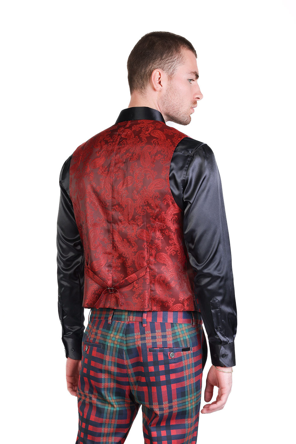 Barabas Men's Luxury Plaid Checkered Dress Slim Fit Vests VP201 Burgundy