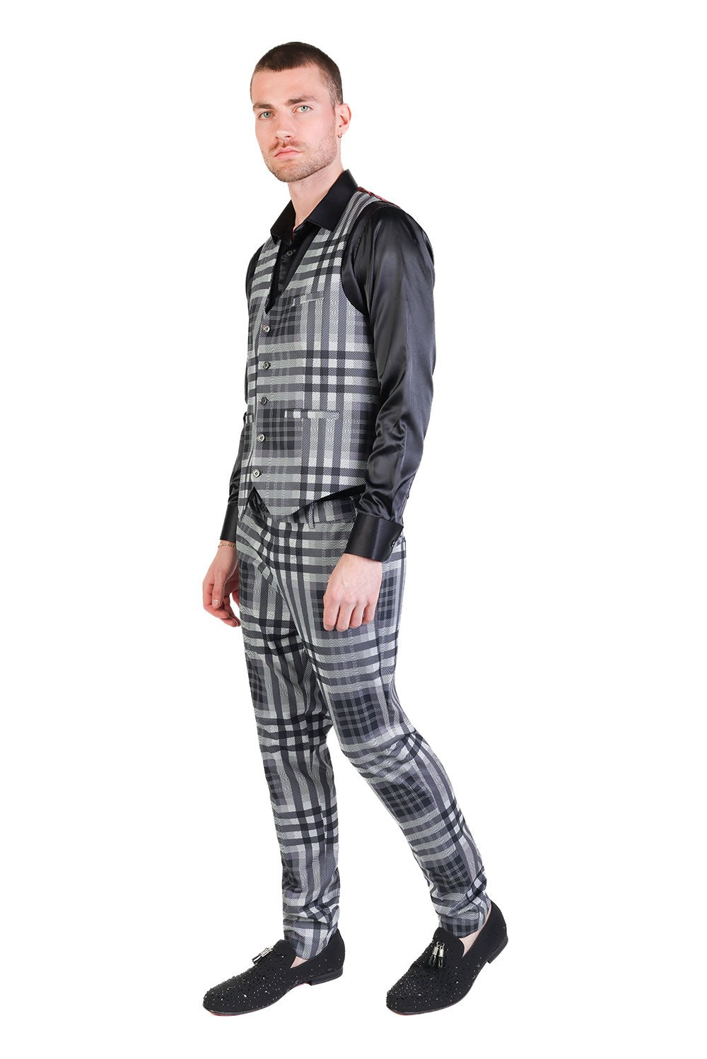 Barabas Men's Luxury Plaid Checkered Dress Slim Fit  Vests VP201 Black