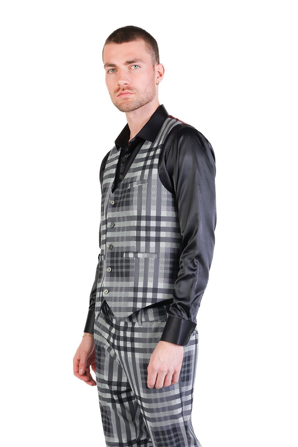 Barabas Men's Luxury Plaid Checkered Dress Slim Fit  Vests VP201 Black