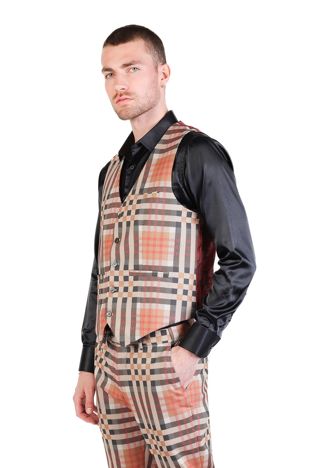 Barabas Men's Luxury Plaid Checkered Dress Slim Fit Vests VP201 Cream