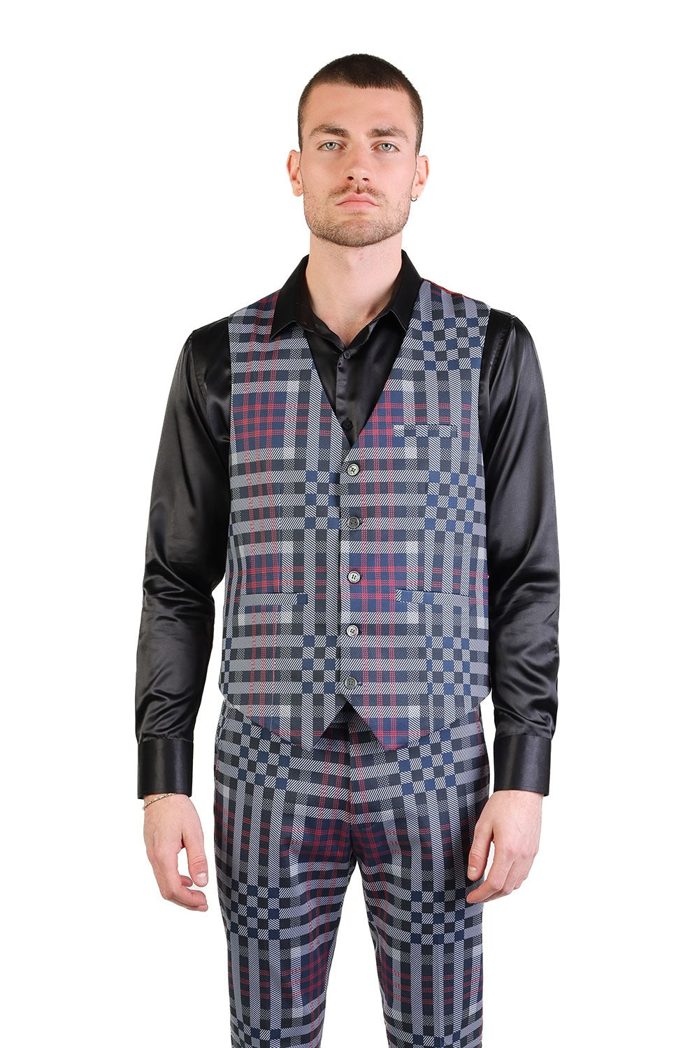 Barabas Men's Luxury Plaid Checkered Dress Slim Fit Vests VP201 Navy