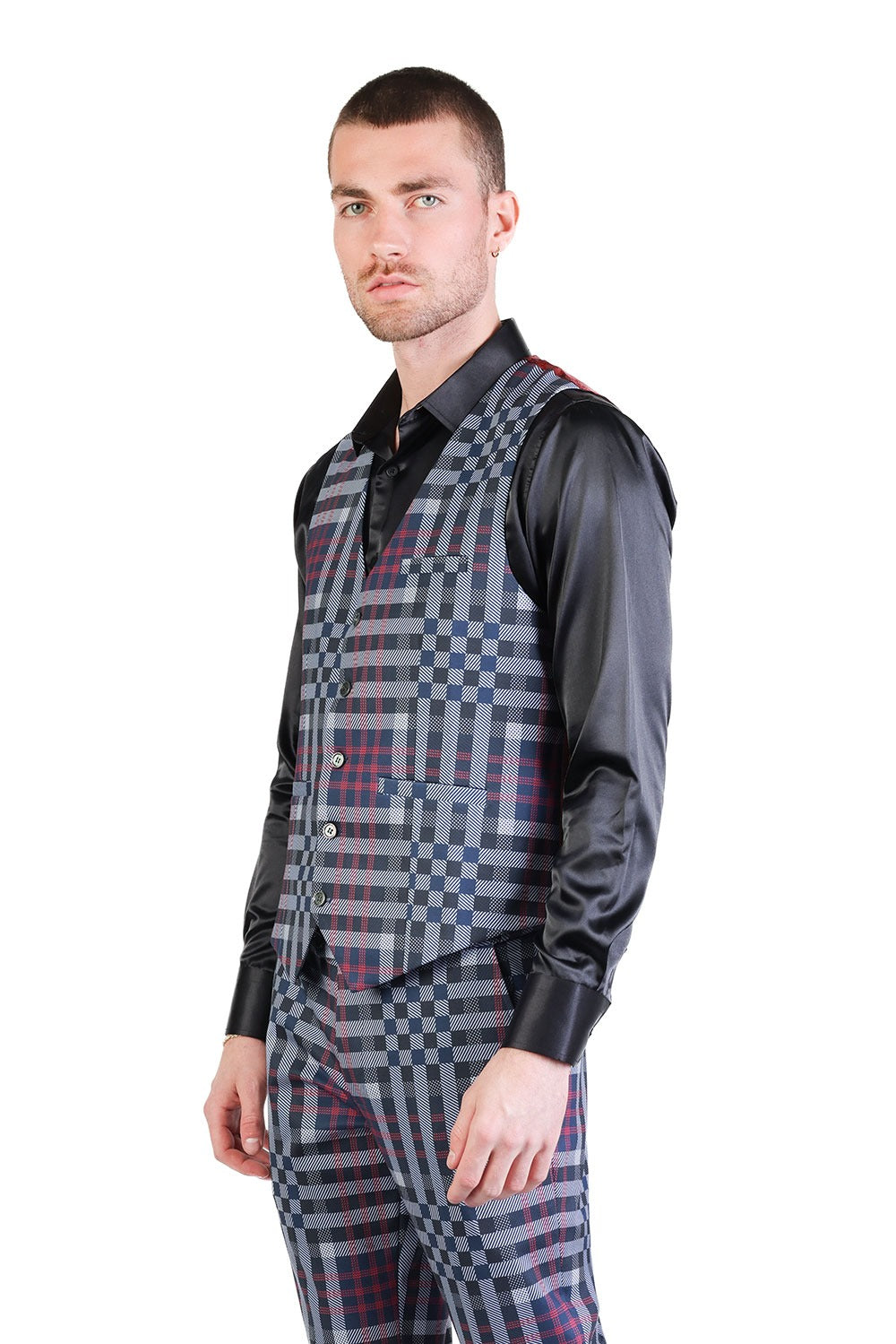 Barabas Men's Luxury Plaid Checkered Dress Slim Fit Vests VP201 Navy
