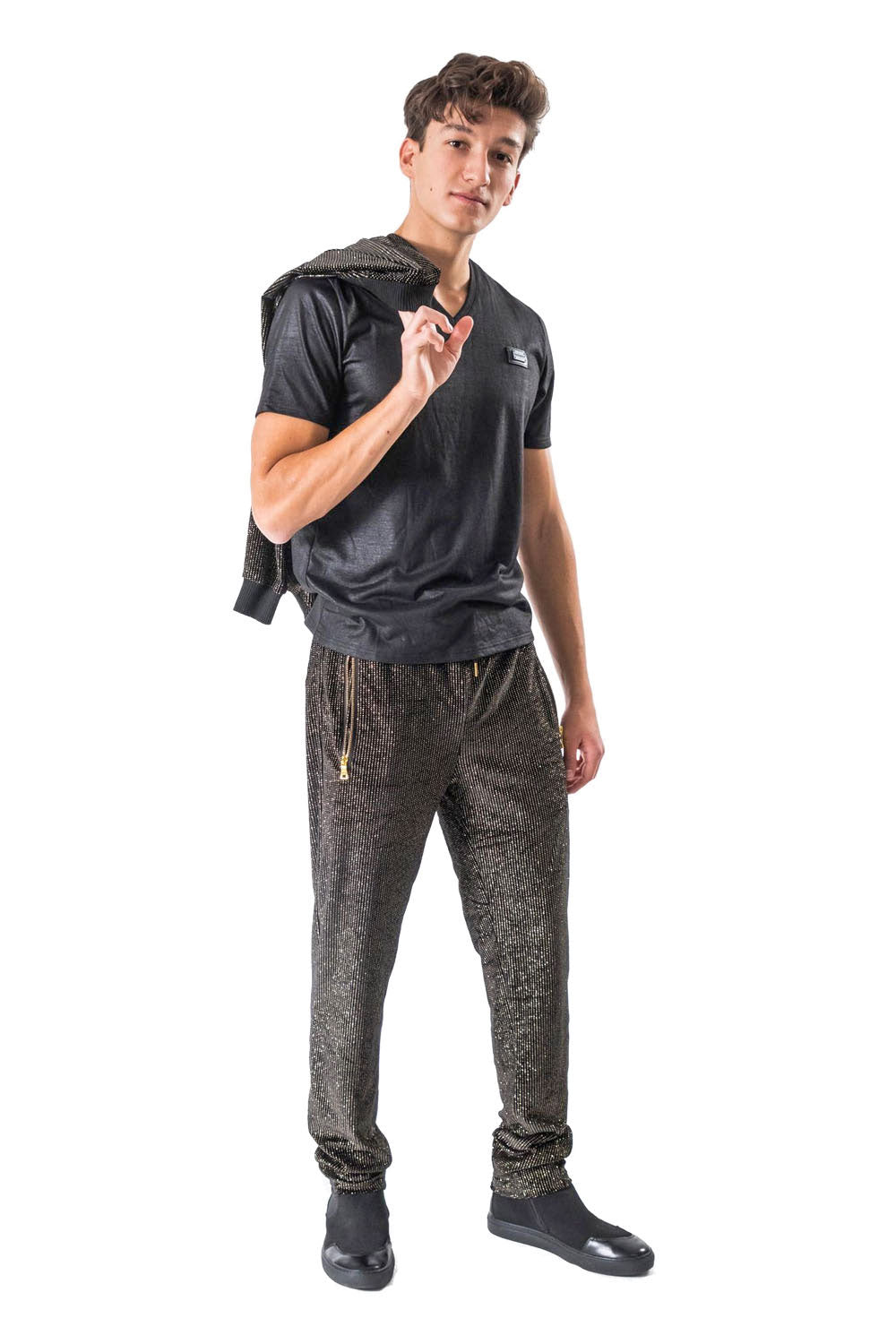 BARABAS Men's black and Gold Shinny Loungewear STM4000