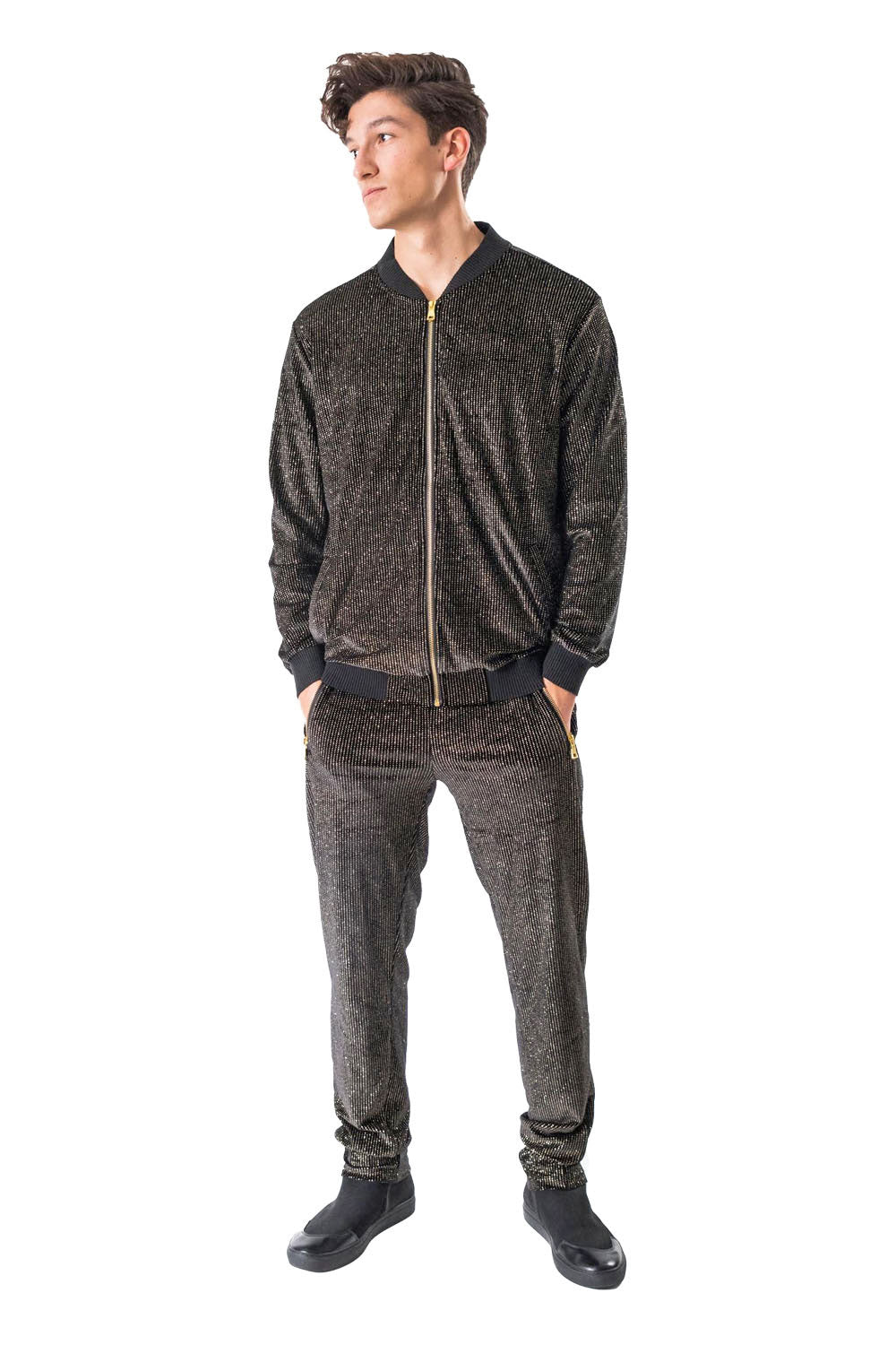 BARABAS Men's black and Gold Shinny Loungewear STM4000