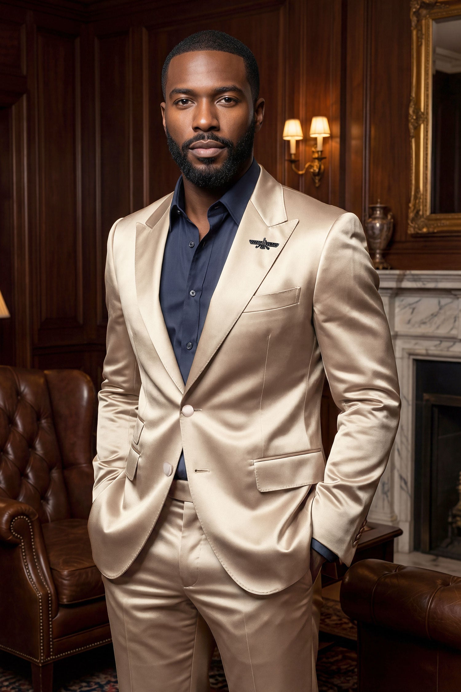 Extent Satin Blazer in Gold - Perfect for luxury cruise formal nights