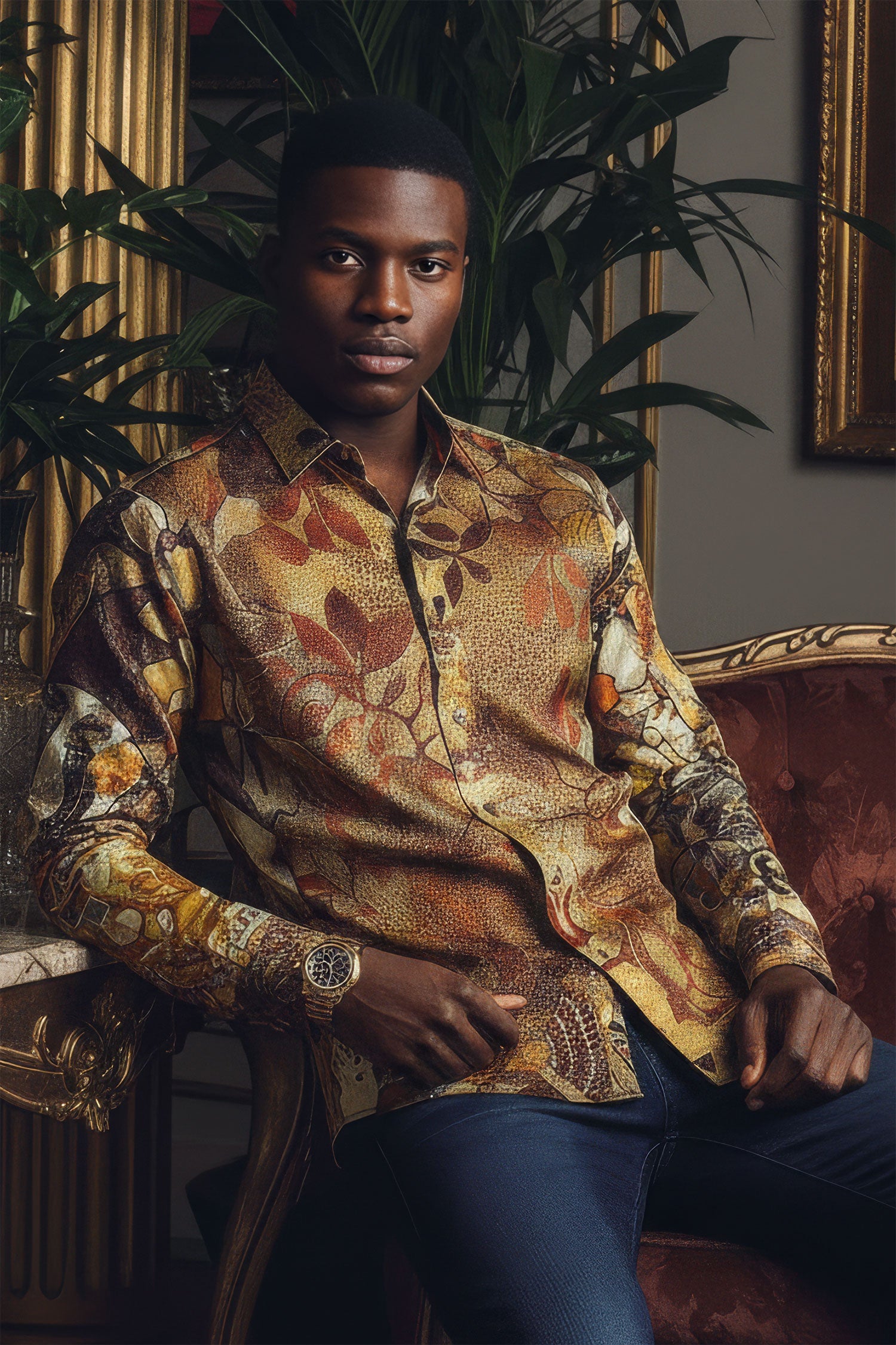 Roma Peacock rhinestone long sleeve shirt displaying elegant hand-placed rhinestone peacock design