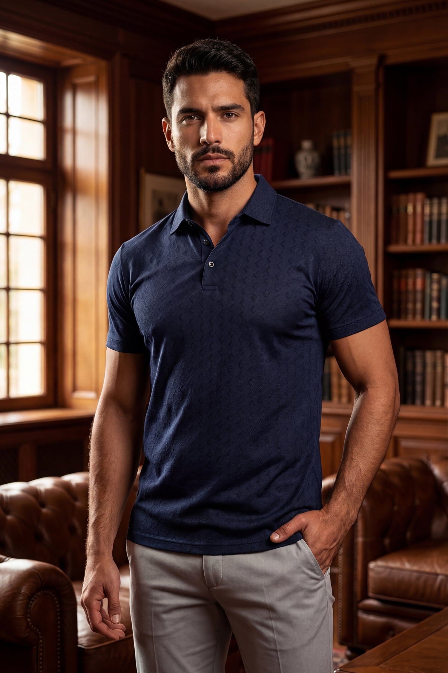 Premium Estate Blue Golf Polo - Luxury Menswear for Golf and Country Club Fashion