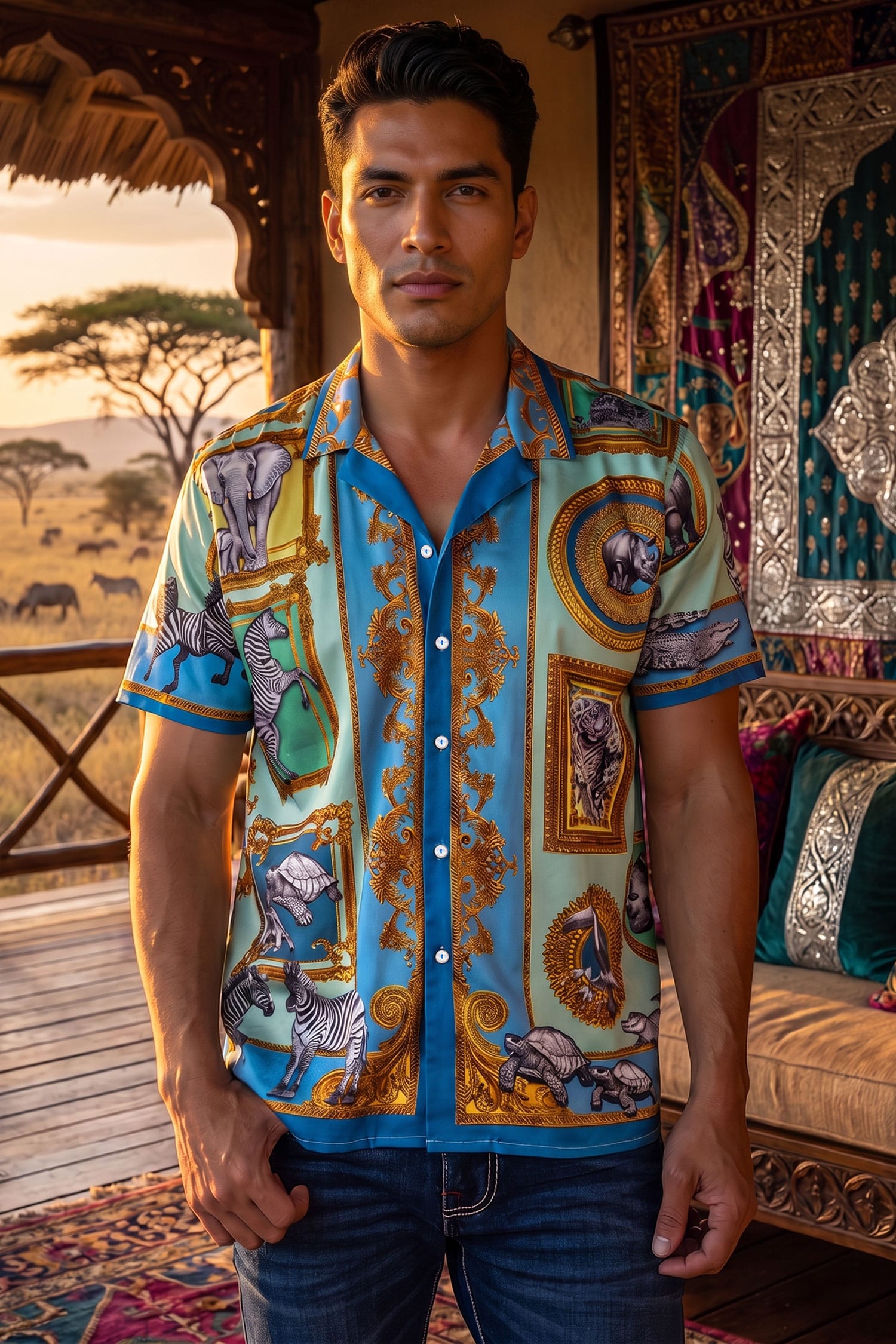 Wilderness Rhinestone Short Sleeve Shirt - Bold Festival Fashion