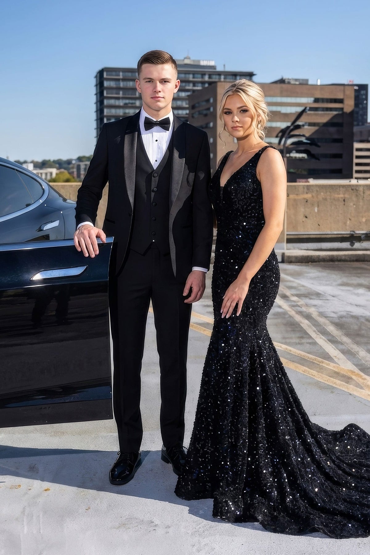 Premium black tuxedo suit for formal Rosh Hashanah celebration