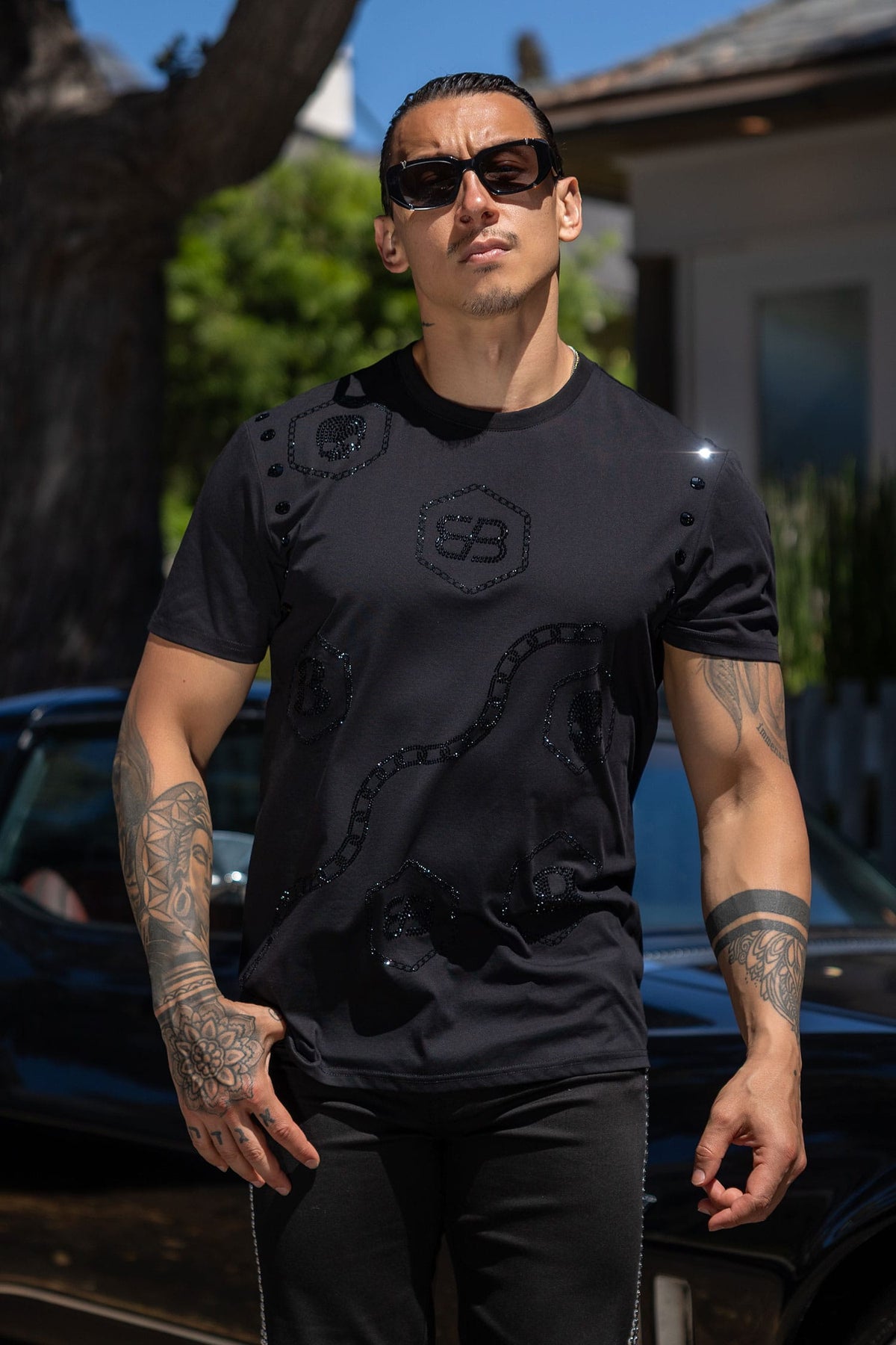 BARABAS Men rhinestone t-shirt 2026 — luxury streetwear and designer casual style