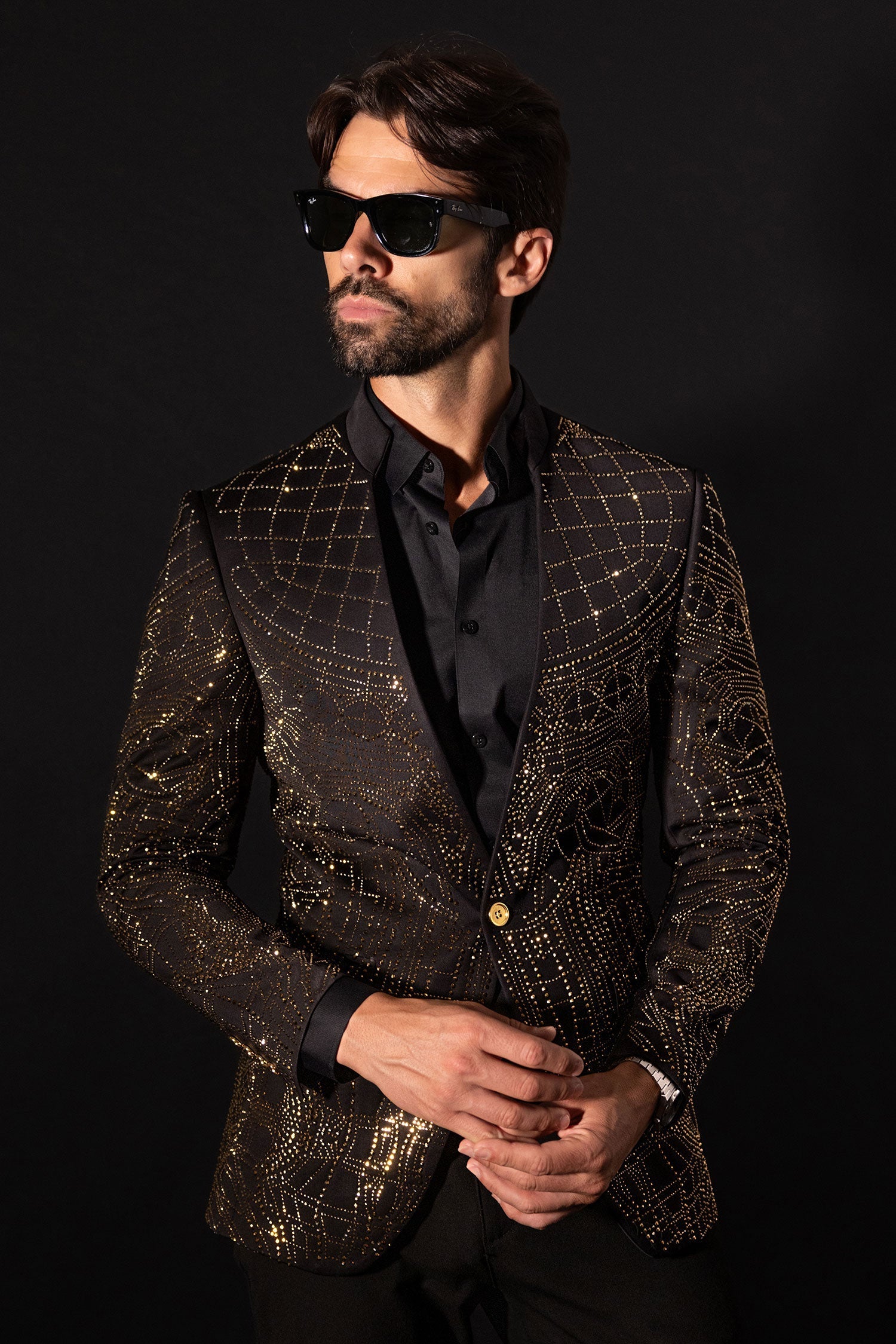 Dignified Mod Blazer with geometric rhinestone pattern