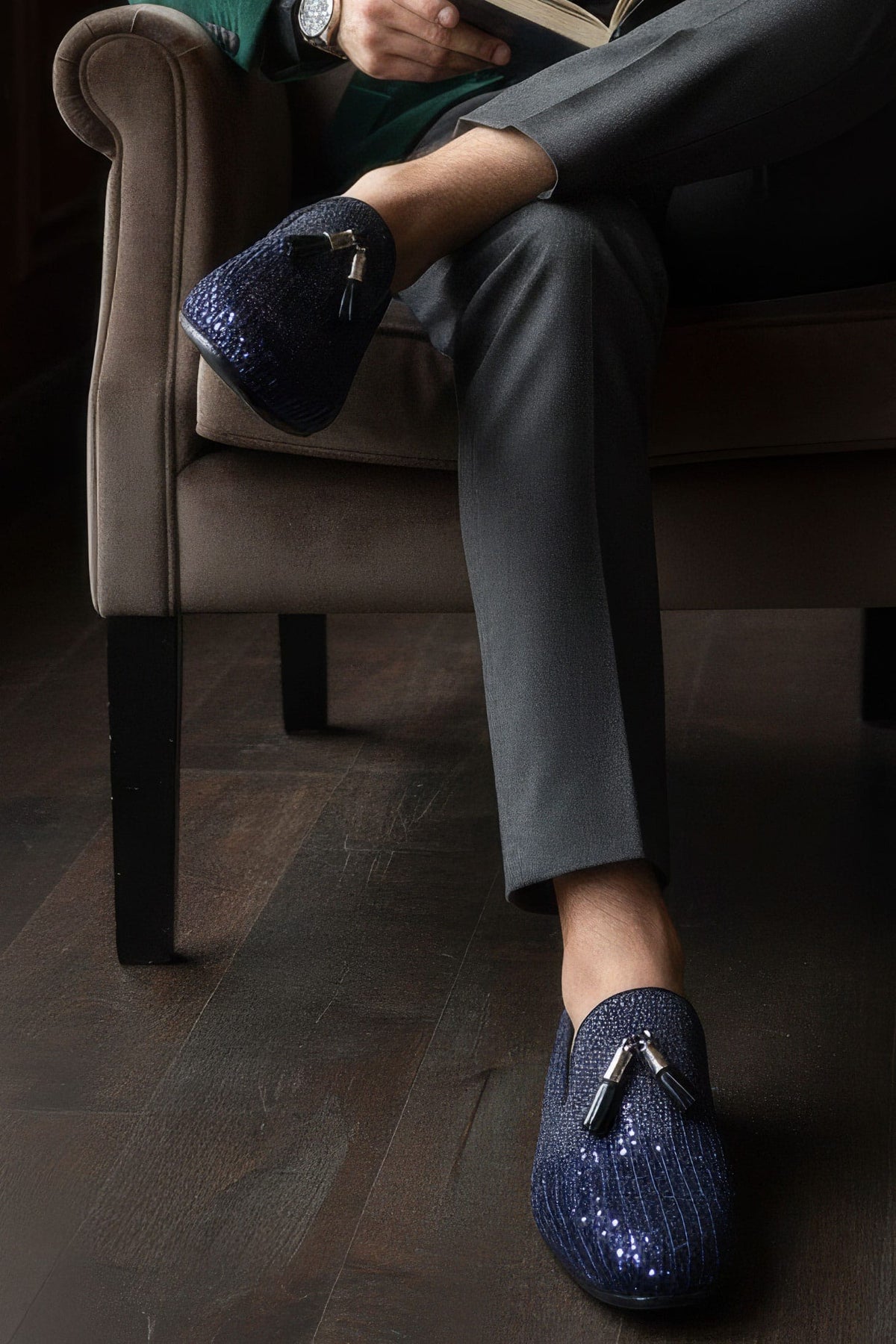 Navy tassel loafers perfect for Labor Day cocktail parties