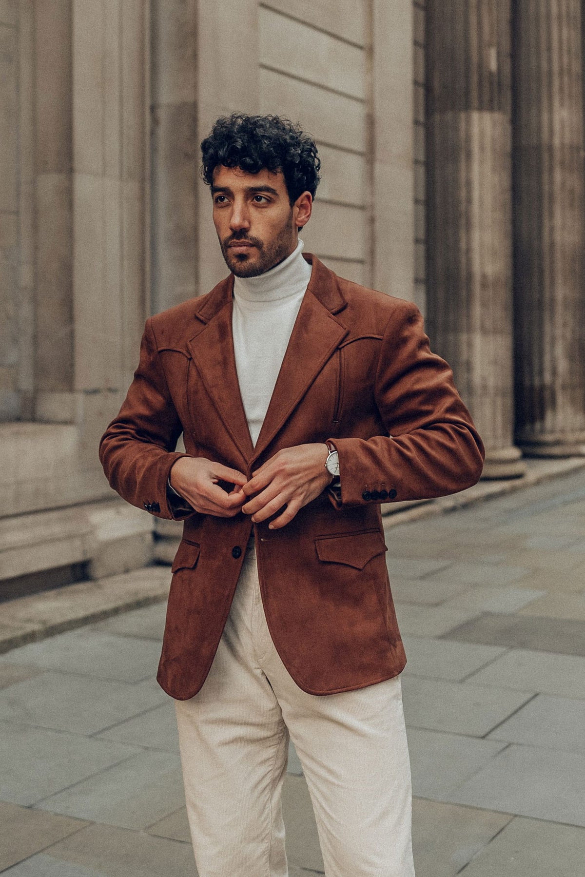 Premium suede blazer in earth tones, fall luxury men's fashion 2026