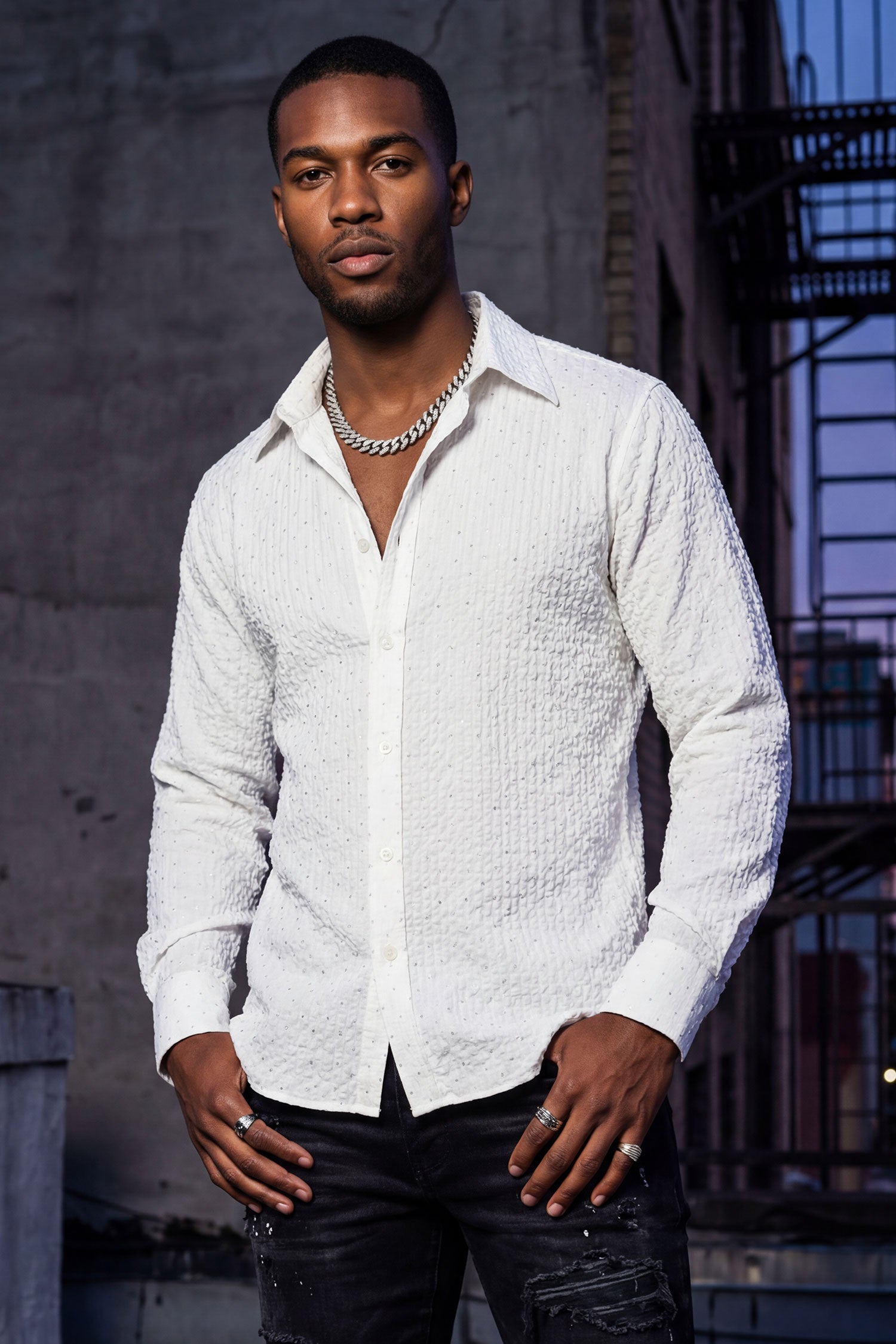 Barabas Men's Rhinestones Button Down Long Sleeve Shirts 4BR58 Black