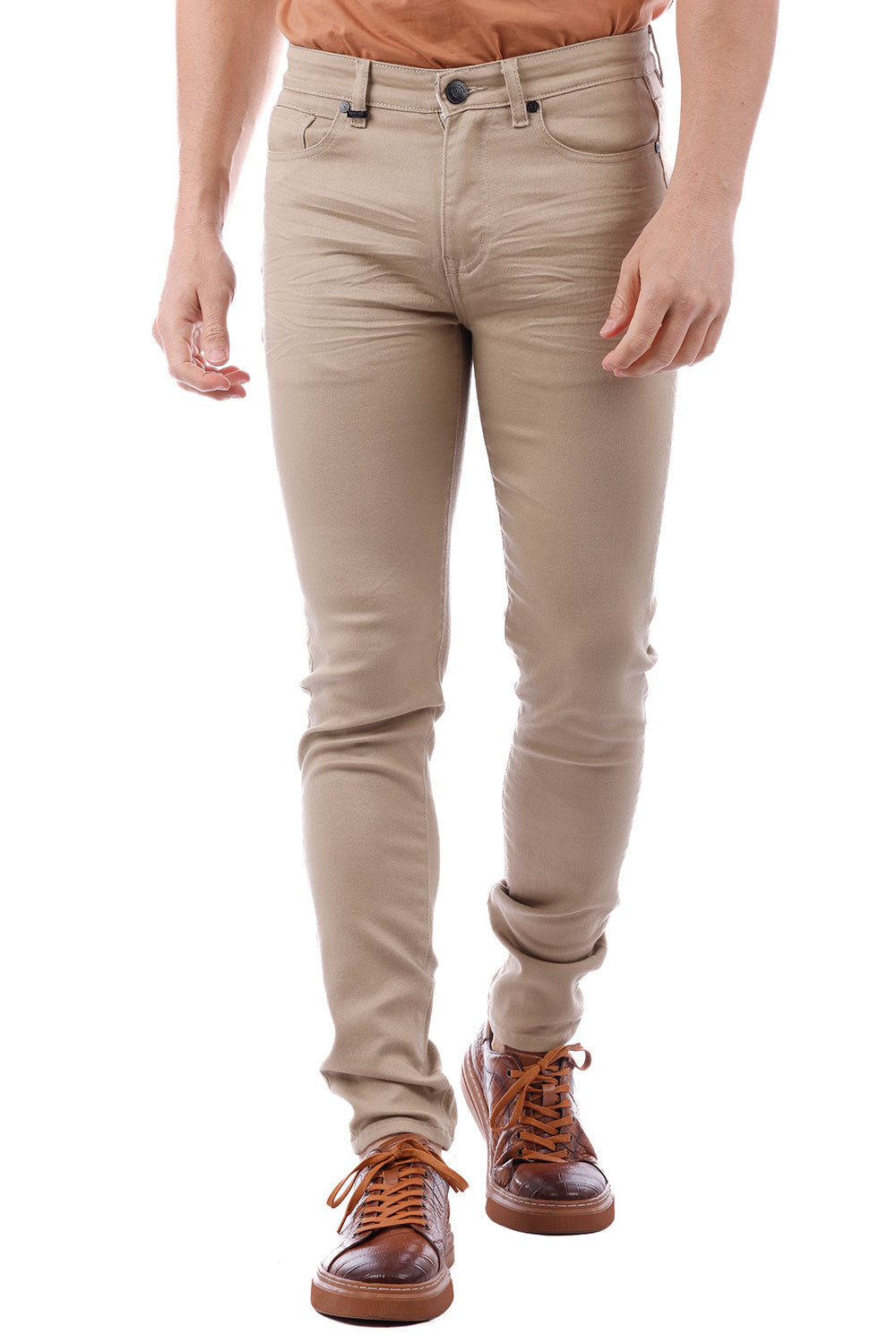 Barabas Men's Skinny Fit Classic Denim Solid Color Jeans 1700 Khaki
