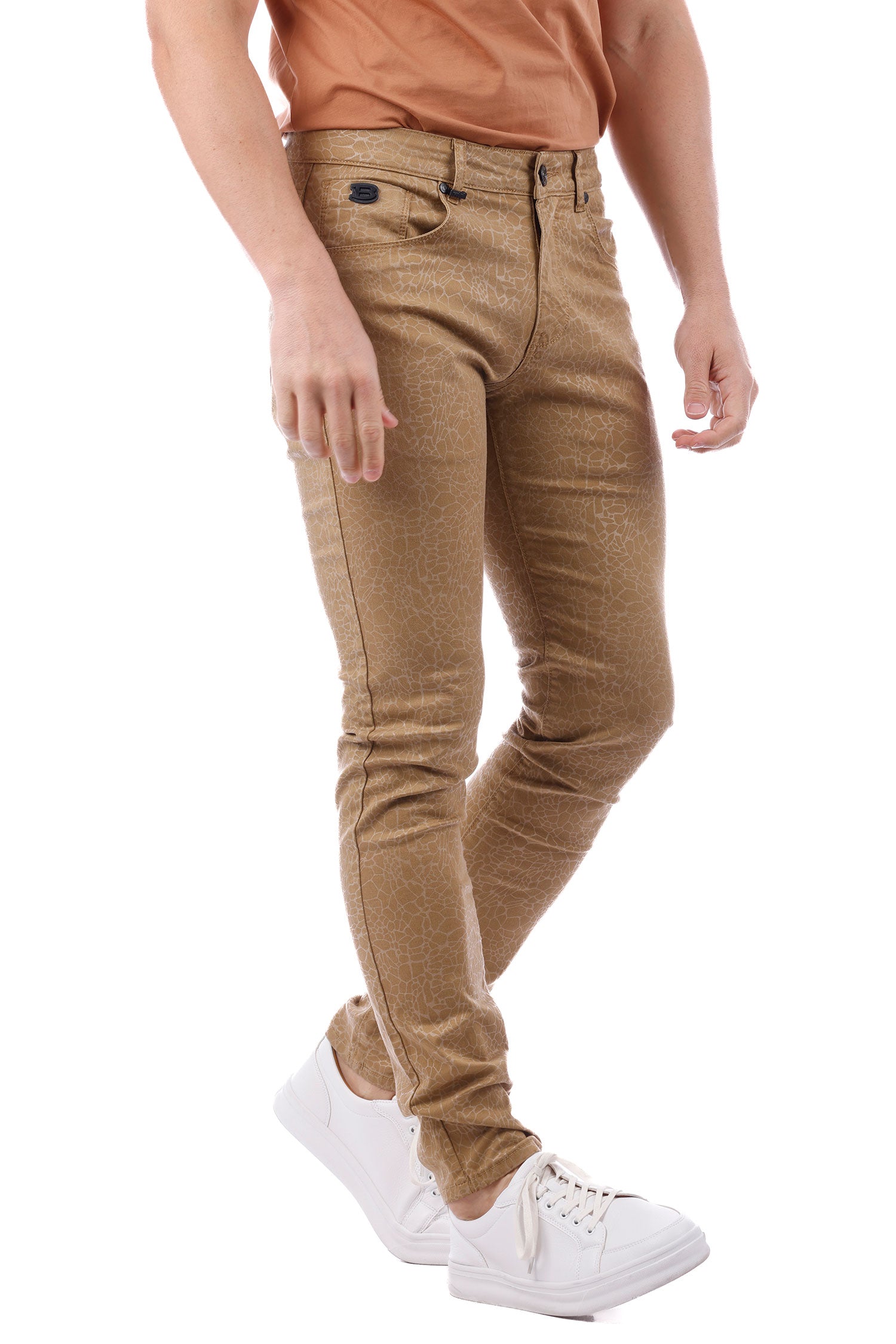 Barabas Men's Stretch Slim Lava Pattern Premium Denim Jeans 1750 Tan