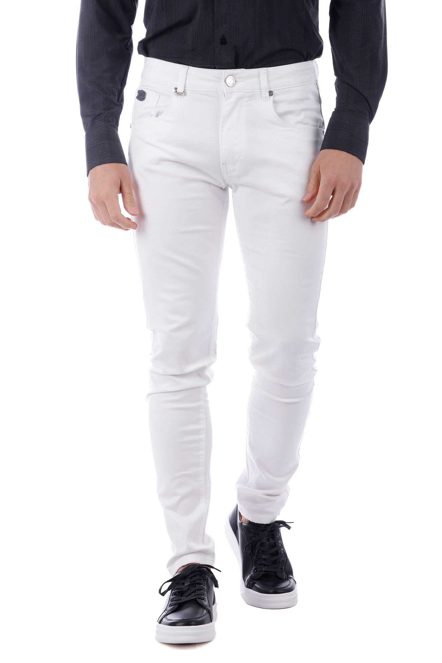 Barabas Men's Stretch Slim Lava Pattern Premium Denim Jeans 1750 White