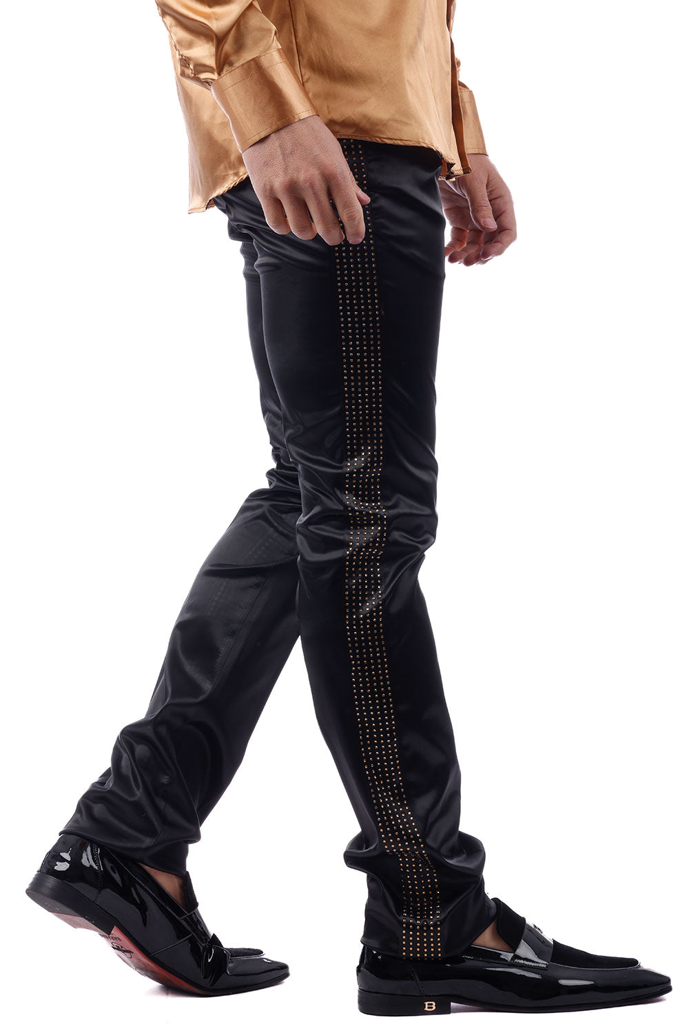 Barabas Men's Rhinestone Shinny Chino Dress Black Red Pants 1815 Black Gold